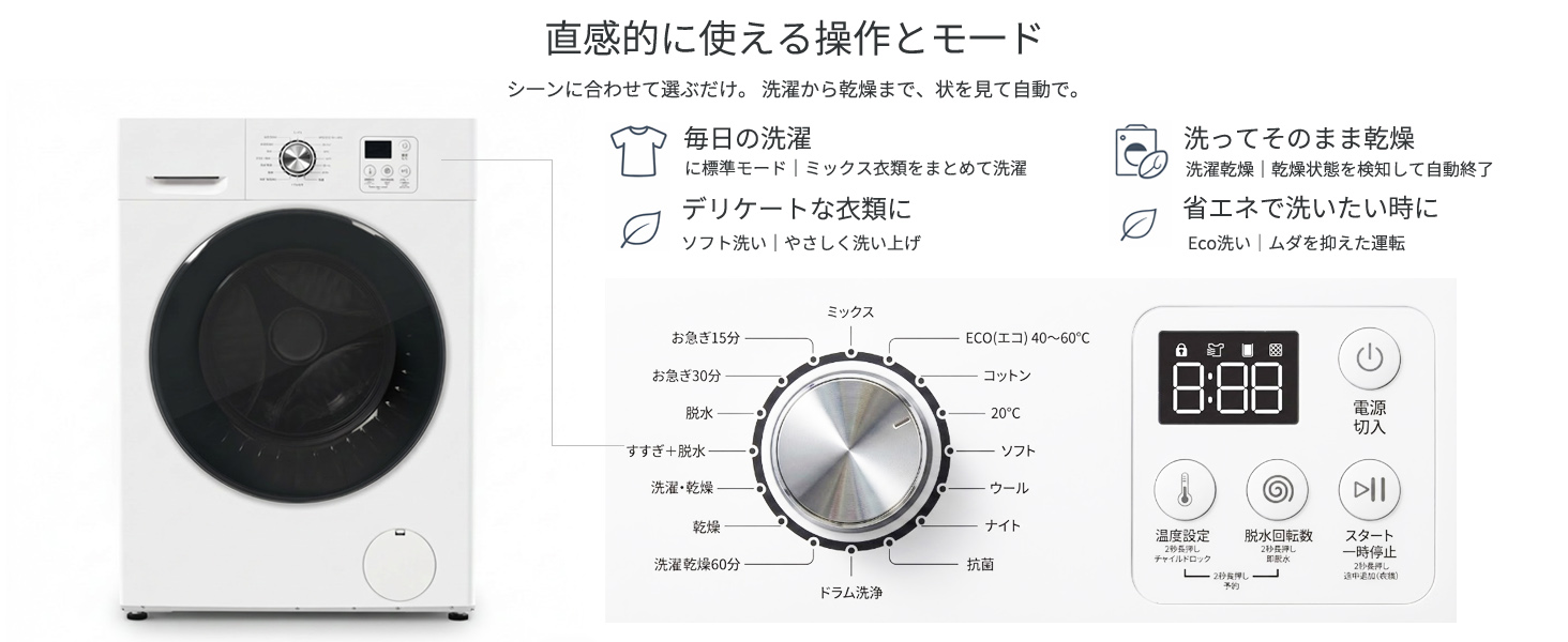 東曦 Tokis ドラム式洗濯乾燥機 操作パネル 多彩な洗濯モード 急速洗浄 エコ洗い