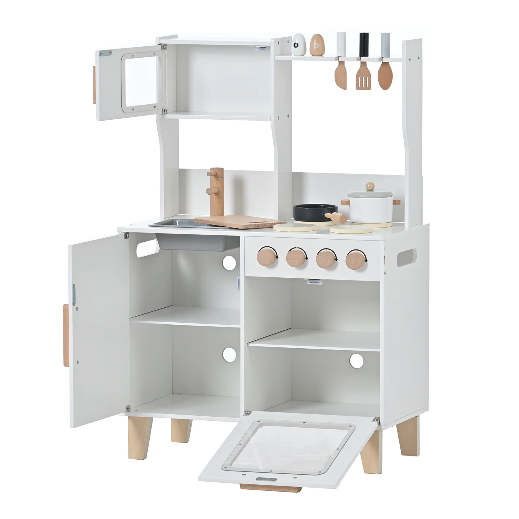 おままごと キッチン 木製 付属品付き ままごとセット 誕生日 台所 知育玩具 子供用 子供 収納 まねっこ コンロミニキッチン おもちゃ キッチン キッズ ベビー プレゼント【ホワイト】