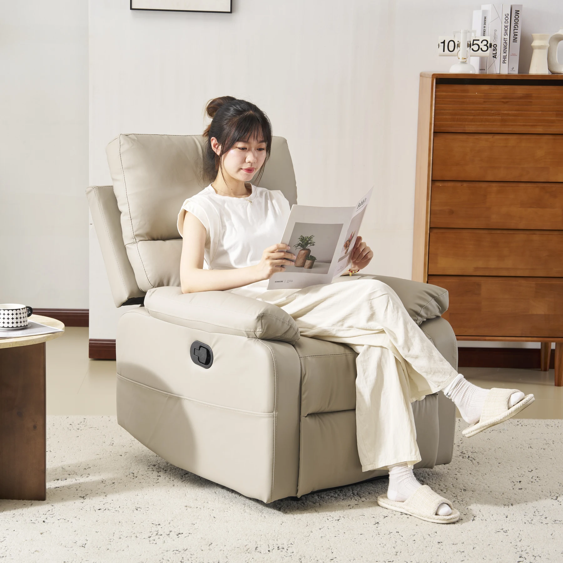 リクライニングソファー 165° 調整 リクライニングソファ レバー オットマン一体型 1人掛け フットレスト付き モーションソファー 耐圧分散 ソファー リクライニングチェア 【アッシュグレー】