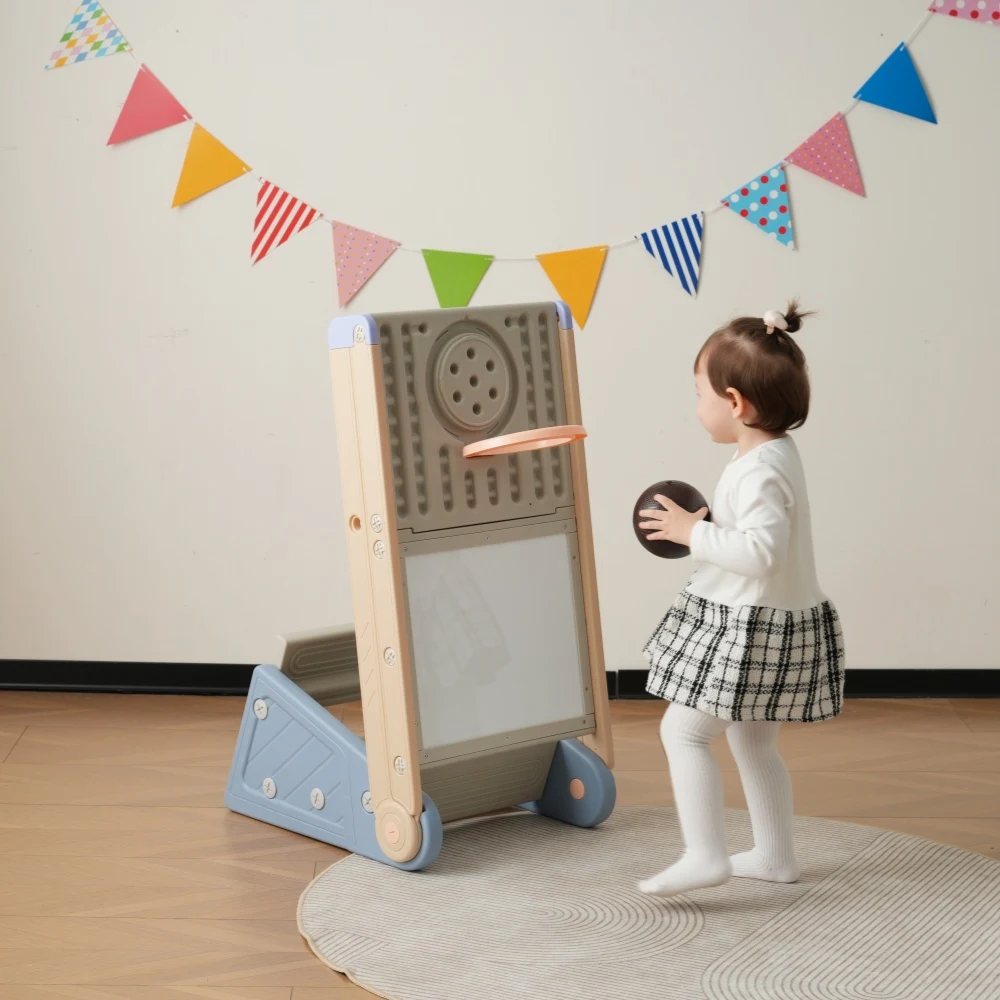 すべり台 76cm 滑り台 4in1 コンパクト スライダー お絵描きボード バスケットゴール 段ステップ室内 室外 室内遊具 屋外遊具