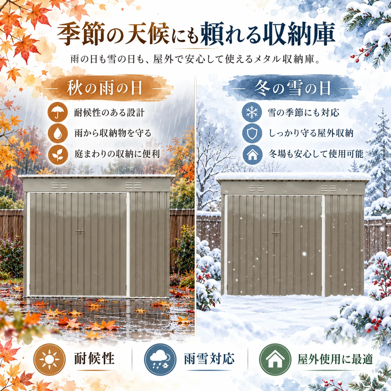 物置 屋外 戸外収納庫 スチール 幅226*奥行き109*高181 三つの開閉式ドア 換気口付き 防さび ベランダ 防水 ガーデニング 庭