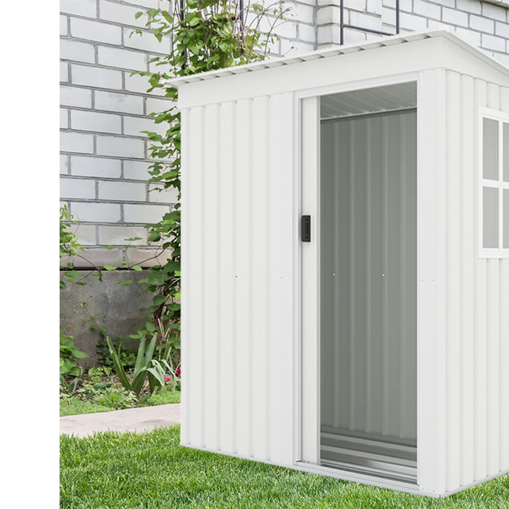 【 ホワイト 棚なし】物置 屋外 大型 倉庫 大型物置 戸外収納庫 物置 防水/耐侯 収納可能 ガーデン/庭/田畑/農場 頑丈 大容量 スチール 引き戸 補強フレーム付き 窓付き 床なし