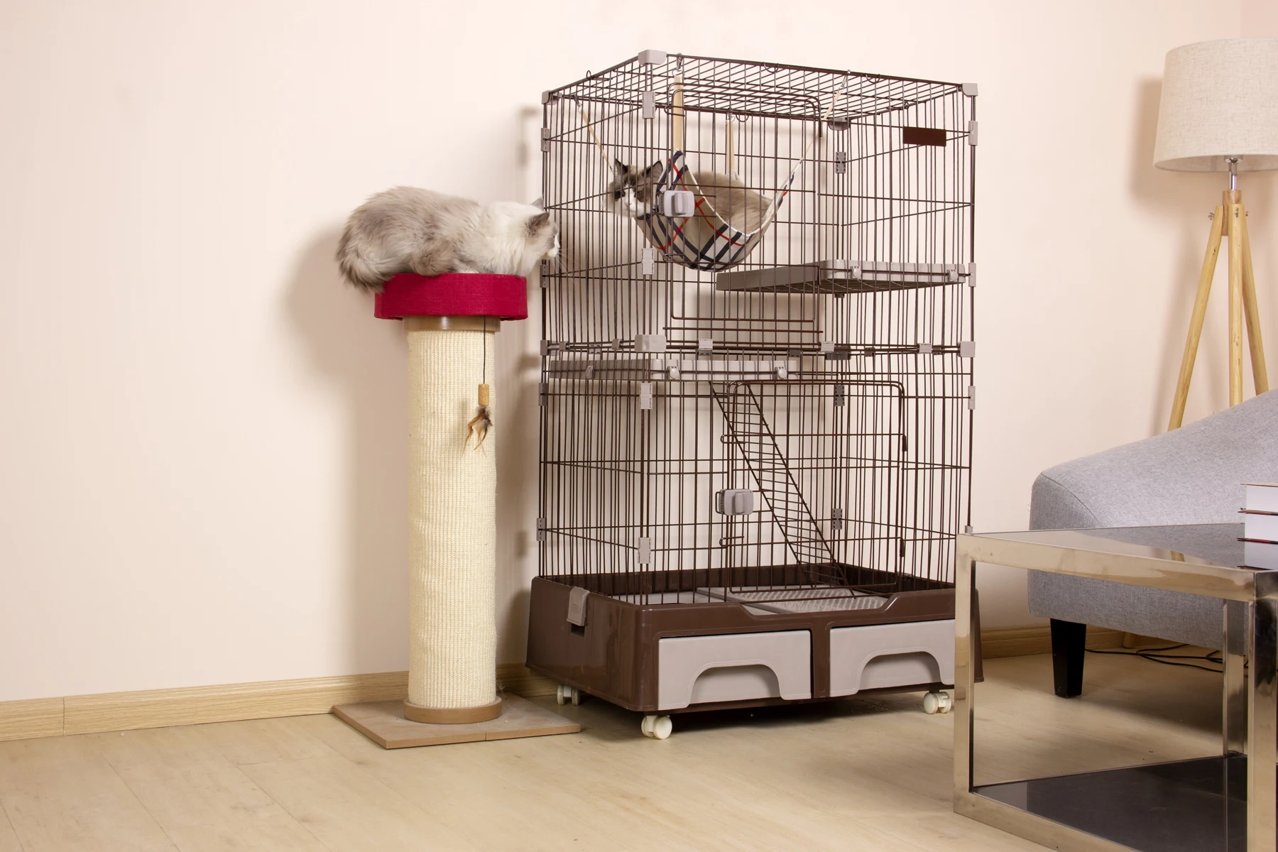 猫 ケージ キャットケージ 2段 猫トイレ付 キャスター付 ハンモック付 猫ゲージ おしゃれ キャットハウス ネコ ハウス 多段 留守番 保護 脱走防止 多頭飼い 多頭 スチール ペットケージ 新作