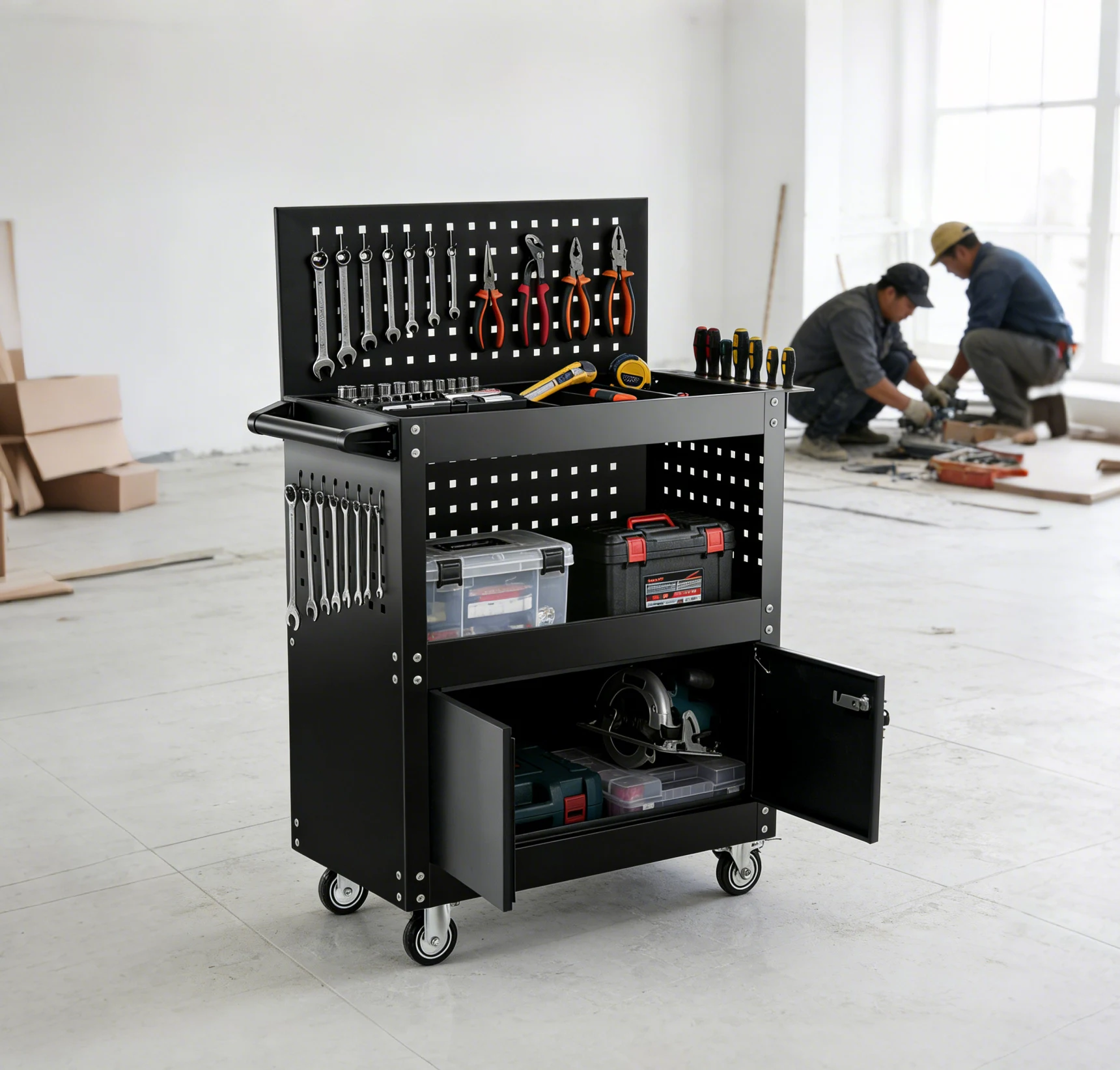 ツールキャビネット 2in1 ツールワゴン ツールカート工具カート ロールキャビネット スチール ローラーキャビネット ハンドル DIY 引き出し 鍵付き キャスター付き ロック付き 新作【ブラック】