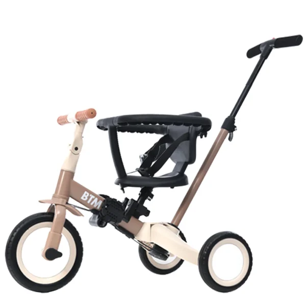 子供用三輪車 5in1 (ミルクティー ) 自転車 オリジナル 押し棒付き 安全バー付き キックボード
