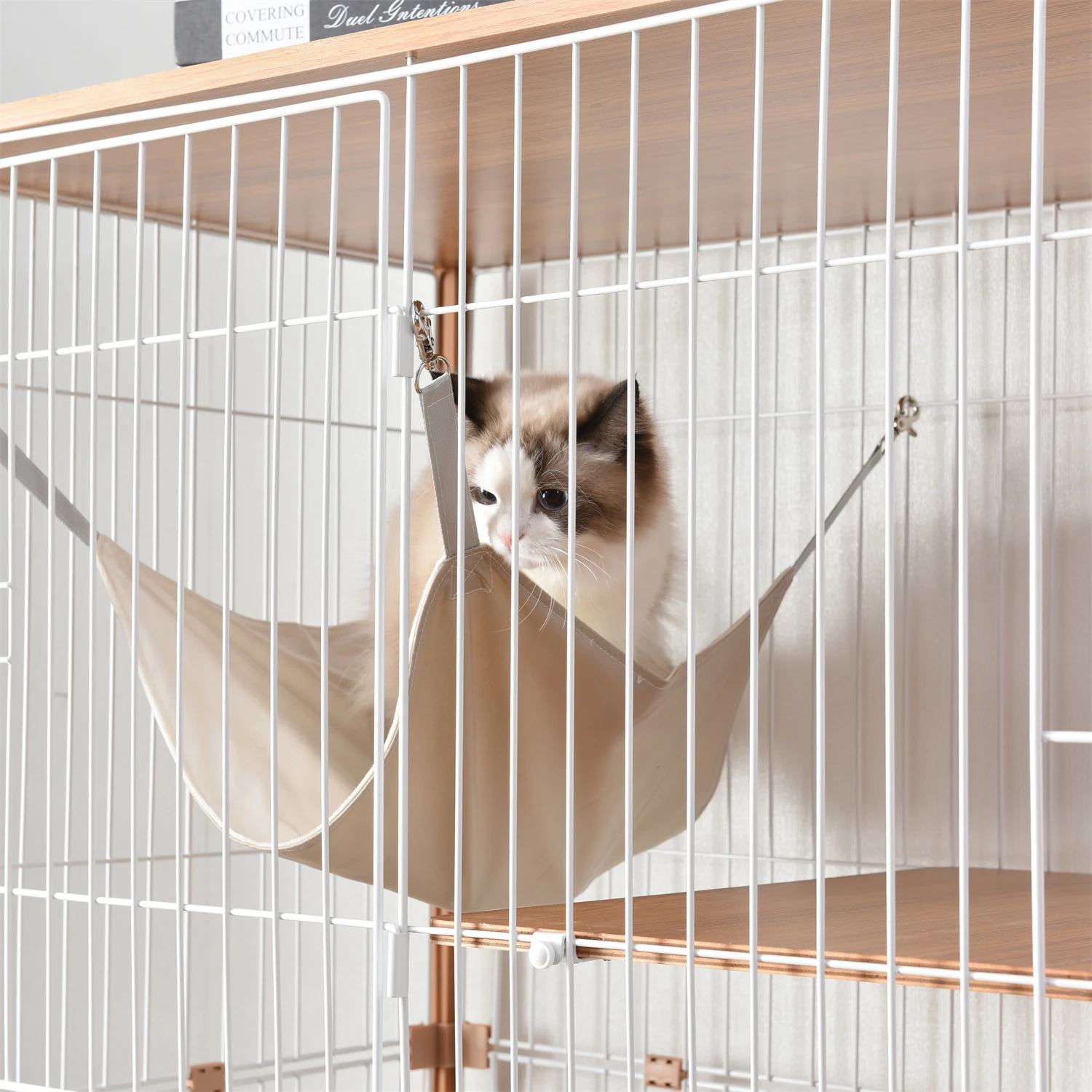 猫 キャットケージ ケージ 木製 キャットハウス ネコ ハウス 留守番 保護 脱走防止 多頭飼い 多頭 スチール 三段 (ナチュラル)