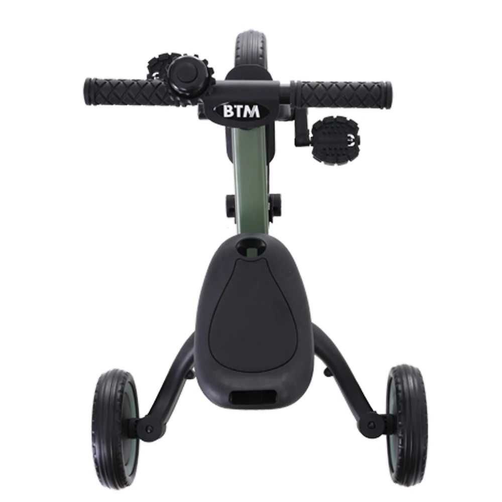 子供用三輪車 5in1 (マットグリーン) 自転車 オリジナル 押し棒付き 安全バー付き キックボード カップホルダー ベル バッグ付き