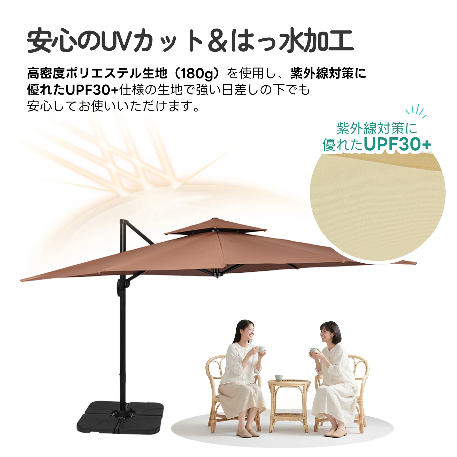直径300cm 30+UPF紫外線 対策角度調整 2層 アルミ製 専用ベース付き パラソル ガーデンパラソル 長方形 大型 ビーチパラソル ガーデニング 庭 キャンプ 日傘 家庭での使用 商業利用 海辺 プール 海の家【グリーン】
