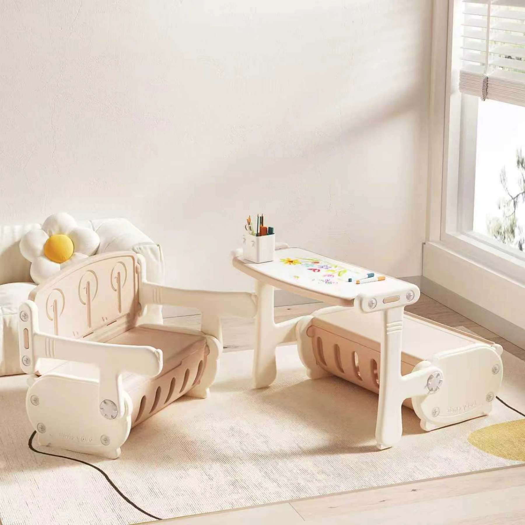 一体式デスク&チェア 子供用テーブル テーブルセット キッズデスク キッズチェア 子供机 学習デスク 机 幼児机 学習机 収納付き キッズテーブル 子供チェア キッズデスク プレゼント 1~6才