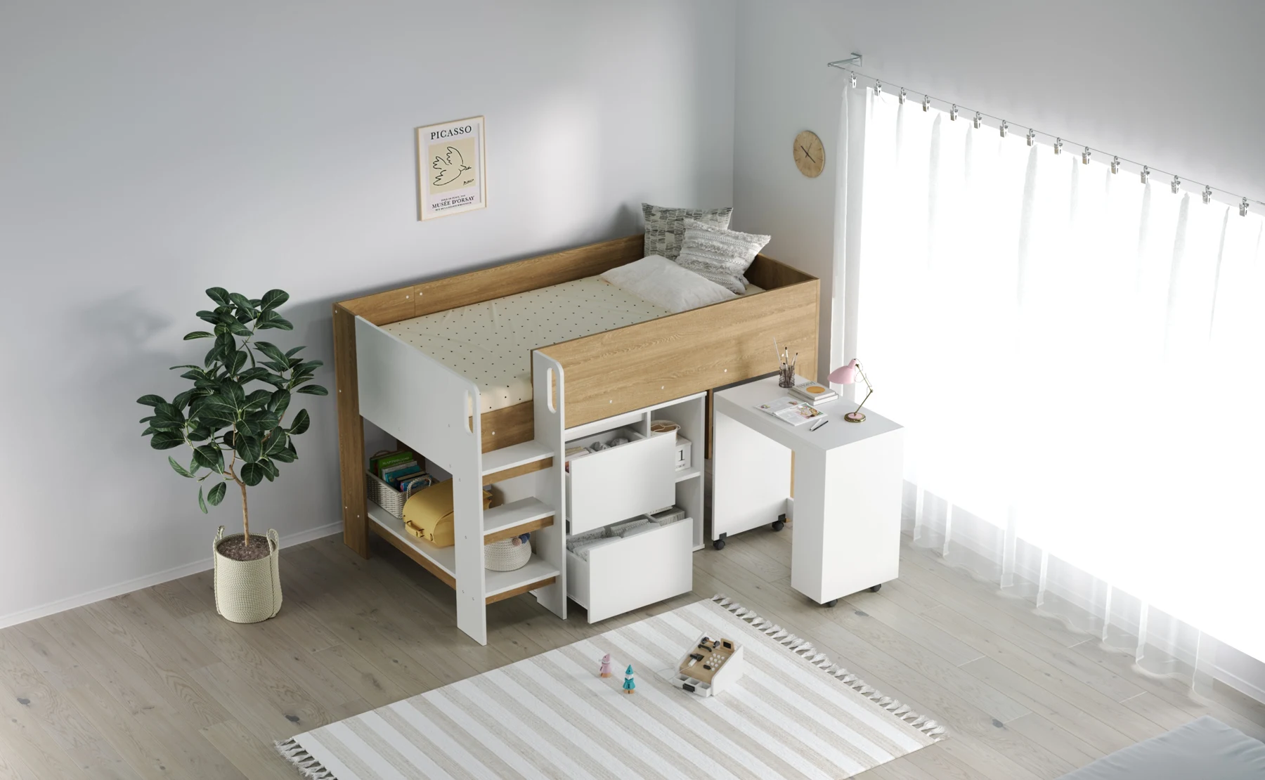 【3梱包】システムベッド 3点セット 分離可能 高さ120cm シングル デスクベッド ロータイプ ハシゴ 学習机 すのこ キャビネット 収納棚 引き出し システムベッドデスク 本棚 収納 ブックシェルフ ロフト ベッドロフトシステムベッド セット 木製ベッド 子供部屋 大人