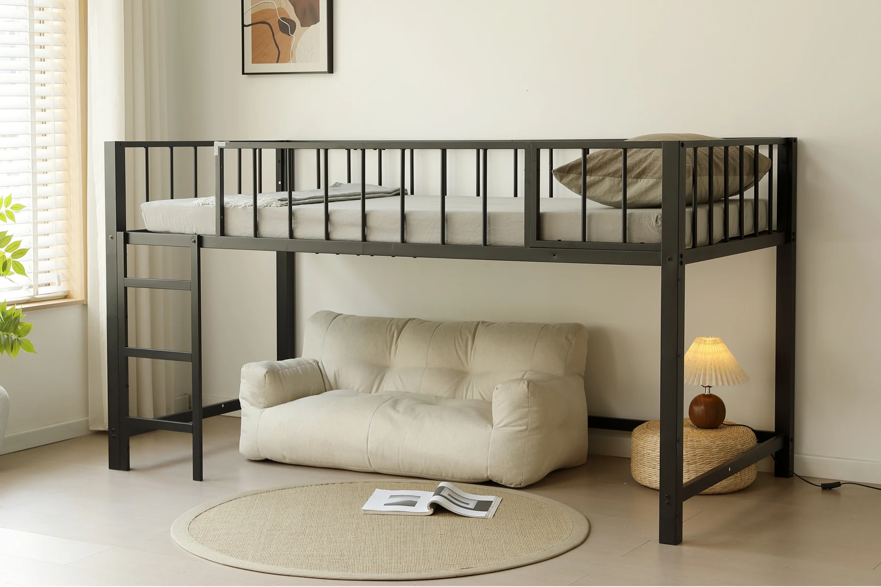 ロフトベッド パイプベッド シングル 高さ110cm ロフトベッド ロータイプ 左右入れ替え 子供ベッド シングルベッド 下収納 ロフト ベッド 省スペース スチール