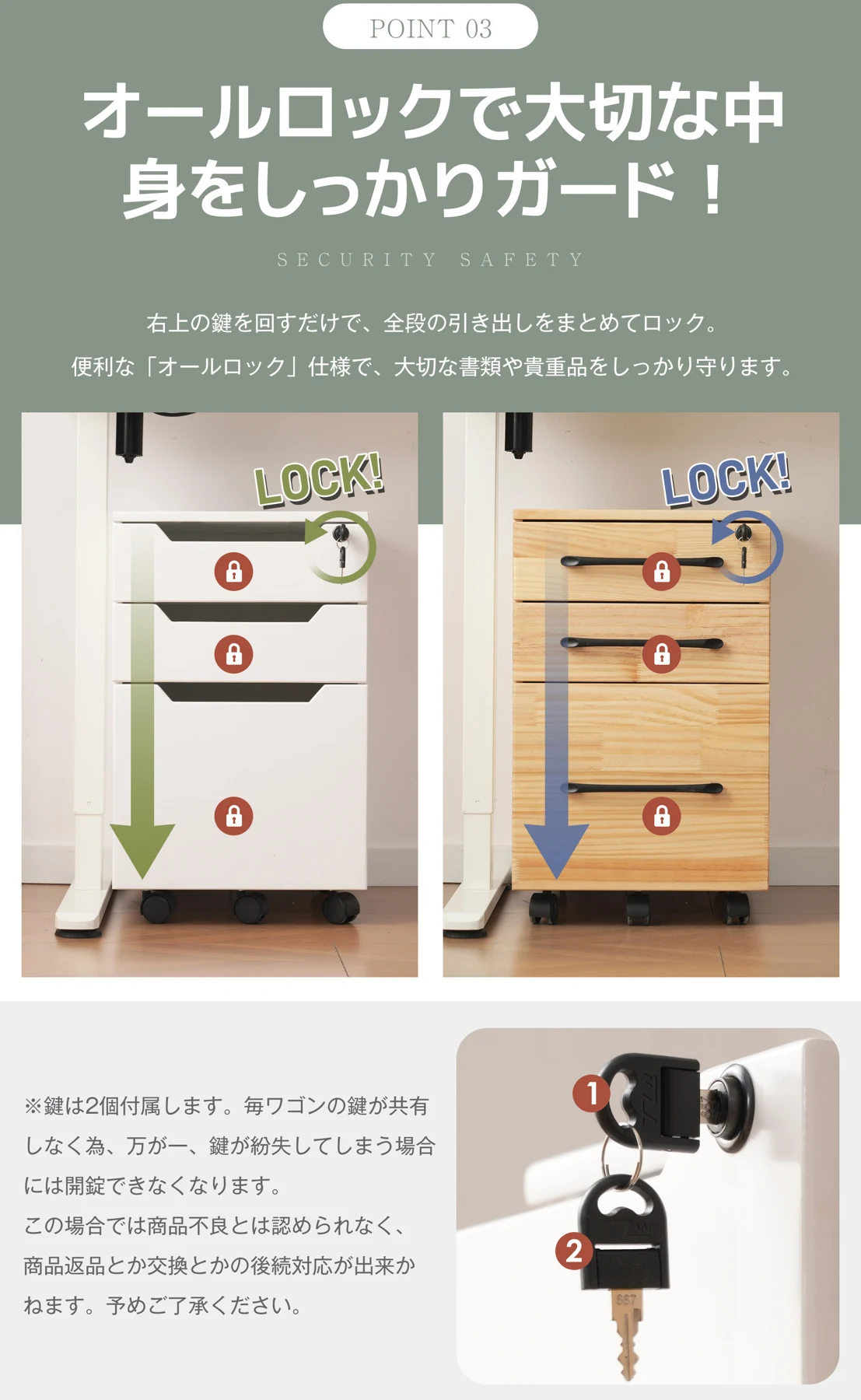【人気商品】デスクワゴン サイドワゴン ラック 鍵付き キャスター付き 脇机 オフィス ホワイト