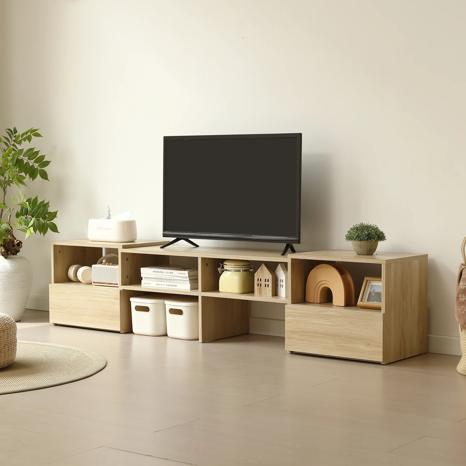 テレビ台 ローボード コーナーテレビ台 伸縮自由 幅93~172cm 高さ38cm 引き出し付き テレビボード テレビラック リビングボード おしゃれ 北欧 L字収納 TV台L字 TVボード コーナー収納ロータイプ 棚 シンプル スリム 大容量