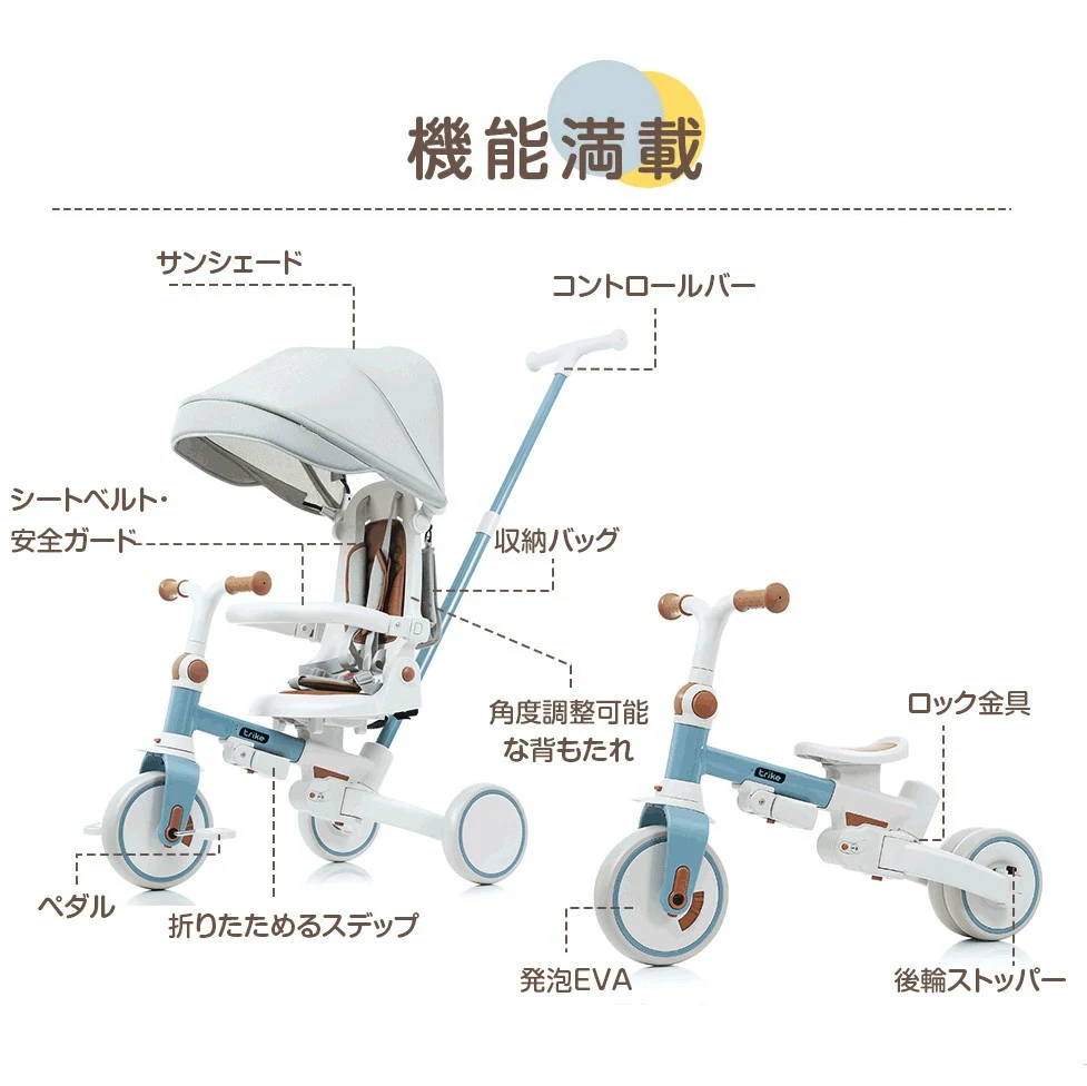 三輪車 子供用三輪車 折りたたみ 手押し かじとり 7in1 7WAY 1歳 2歳 3歳 ランニングバイク 座面回転 自転車 おもちゃ 乗用玩具 幼児用 キッズバイク おしゃれ クリスマス 誕生日 プレゼント おもちゃ お祝い ギフト 女の子 男の子