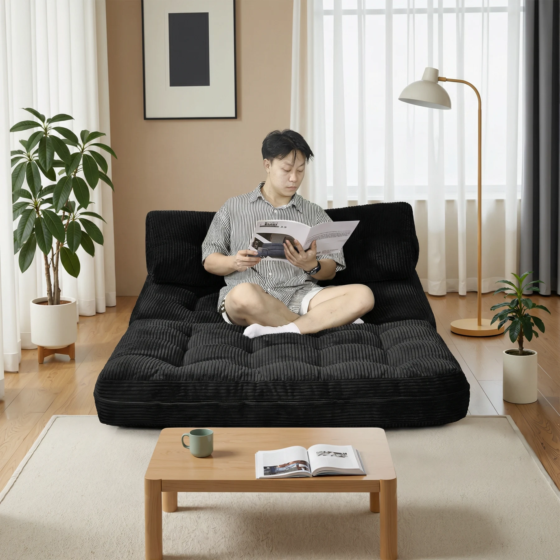 折りたたみ式ソファベッド、枕付き折りたたみ式マットレス付きコンバーチブルスリーパーチェア、ポータブル折りたたみ式チェアベッド、リビングルームや寝室に最適な快適なフロアスofaラウンジ