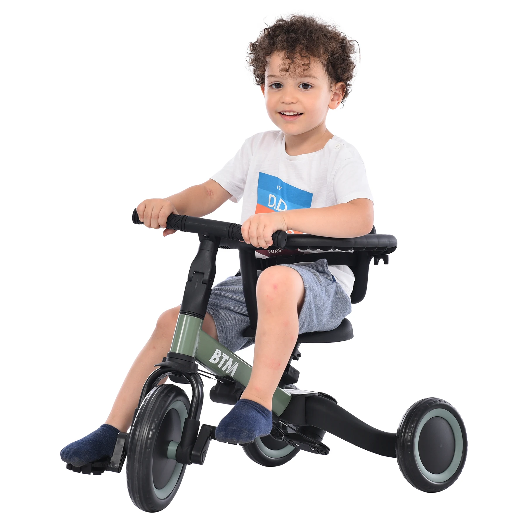 子供用三輪車 5in1(ホワイト) 自転車 オリジナル 押し棒付き 安全バー付き キックボード
