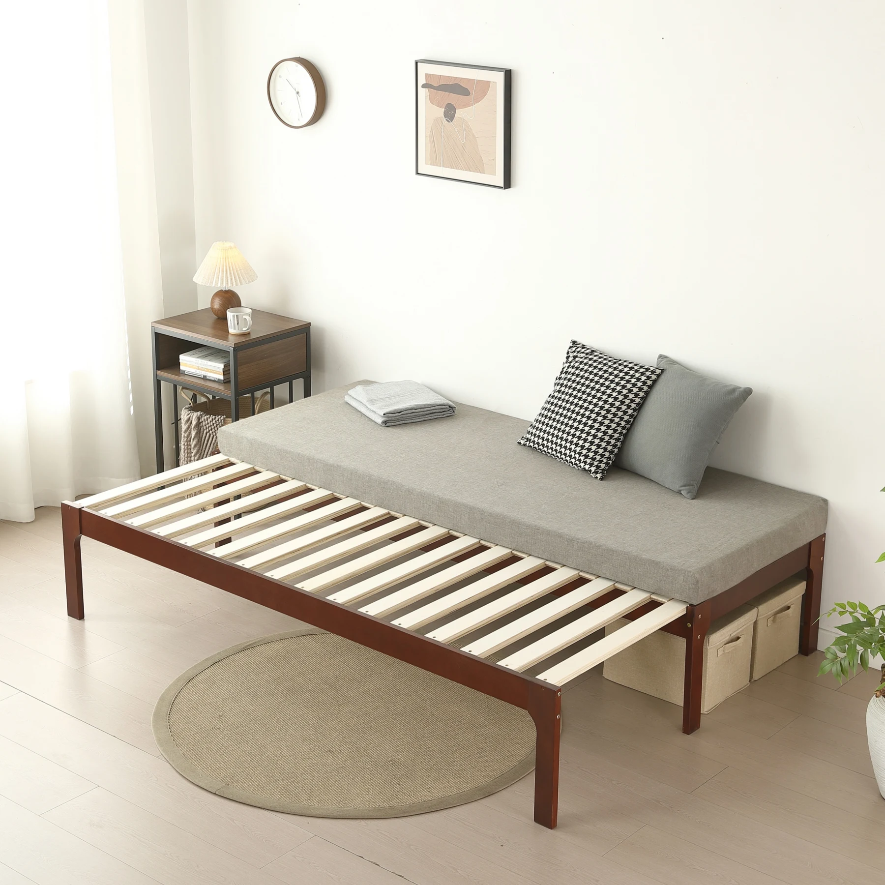 【幅140cm】ソファベッド ディベッド 木製 伸長式ベッド ダブル D 2way パイン材 フレームのみ すのこ シングル セミシングル セミダブル SS~D