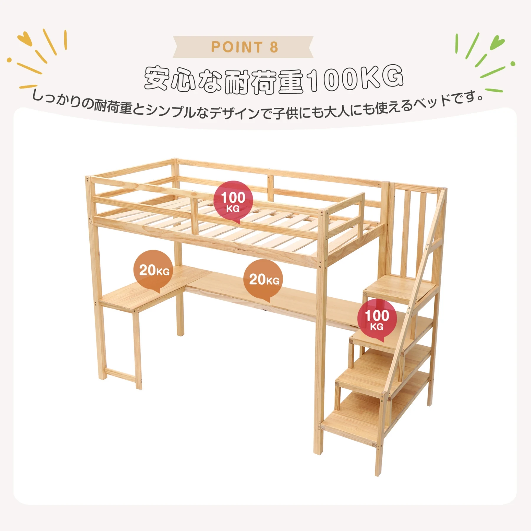 ロフトベッド システムベッド デスク+階段 デスクベッド 学習机 すのこ シングル 収納 子供ベッド 省スペース 耐震 ベッド セット 木製ベッド おしゃれ 天然木 収納スペース 子供部屋 すのこベッド 木製ベッド シングルベッド