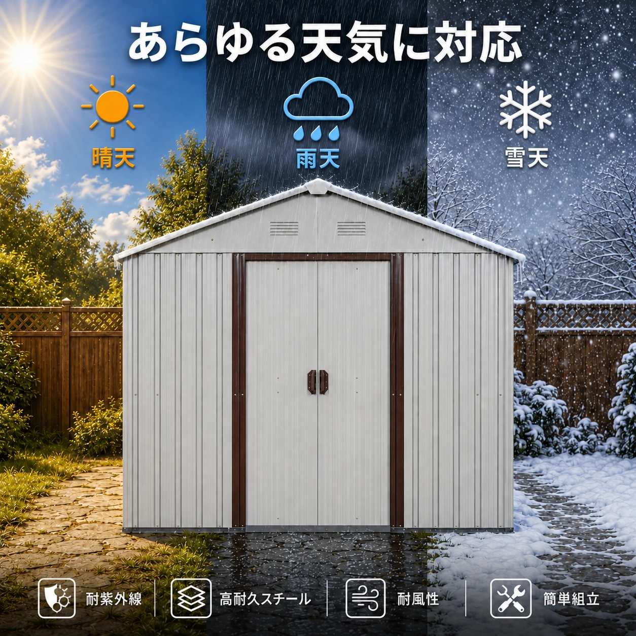 物置 屋外 戸外収納庫 スチール 幅194*奥行き131*高184 床材補強フレーム付 引き戸両開きタイプ 換気口付き 防さび ベランダ 防水 ガーデニング 庭