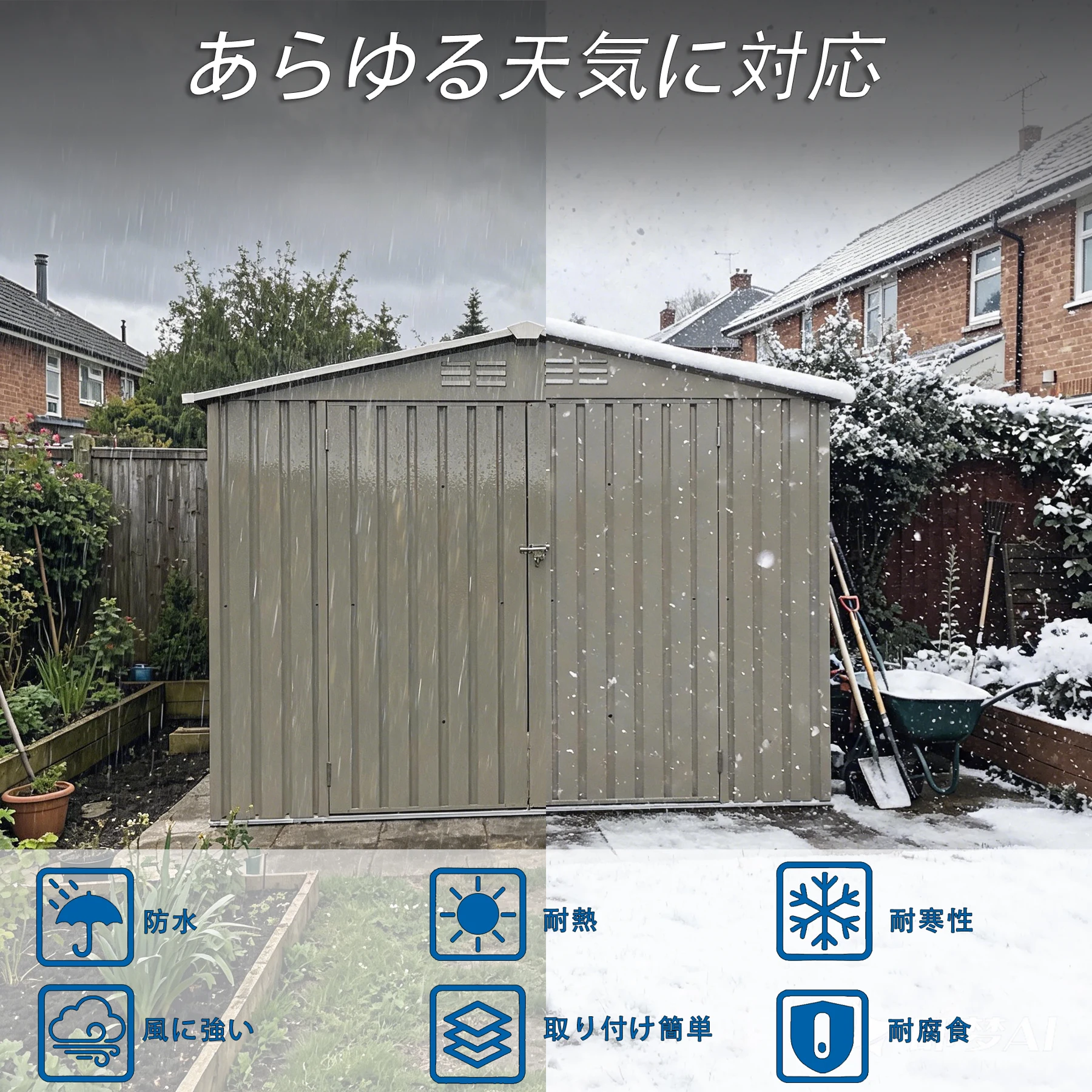 物置 屋外 戸外収納庫 スチール 幅239*奥行き174*高185 換気口付き 防さび ベランダ 防水 ガーデニング 庭