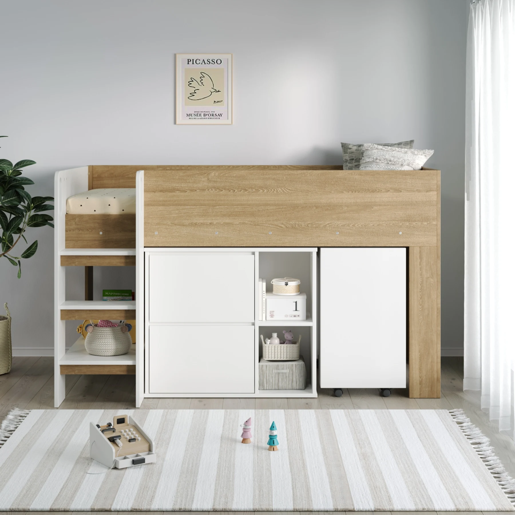 【3梱包】システムベッド 3点セット 分離可能 高さ120cm シングル デスクベッド ロータイプ ハシゴ 学習机 すのこ キャビネット 収納棚 引き出し システムベッドデスク 本棚 収納 ブックシェルフ ロフト ベッドロフトシステムベッド セット 木製ベッド 子供部屋 大人