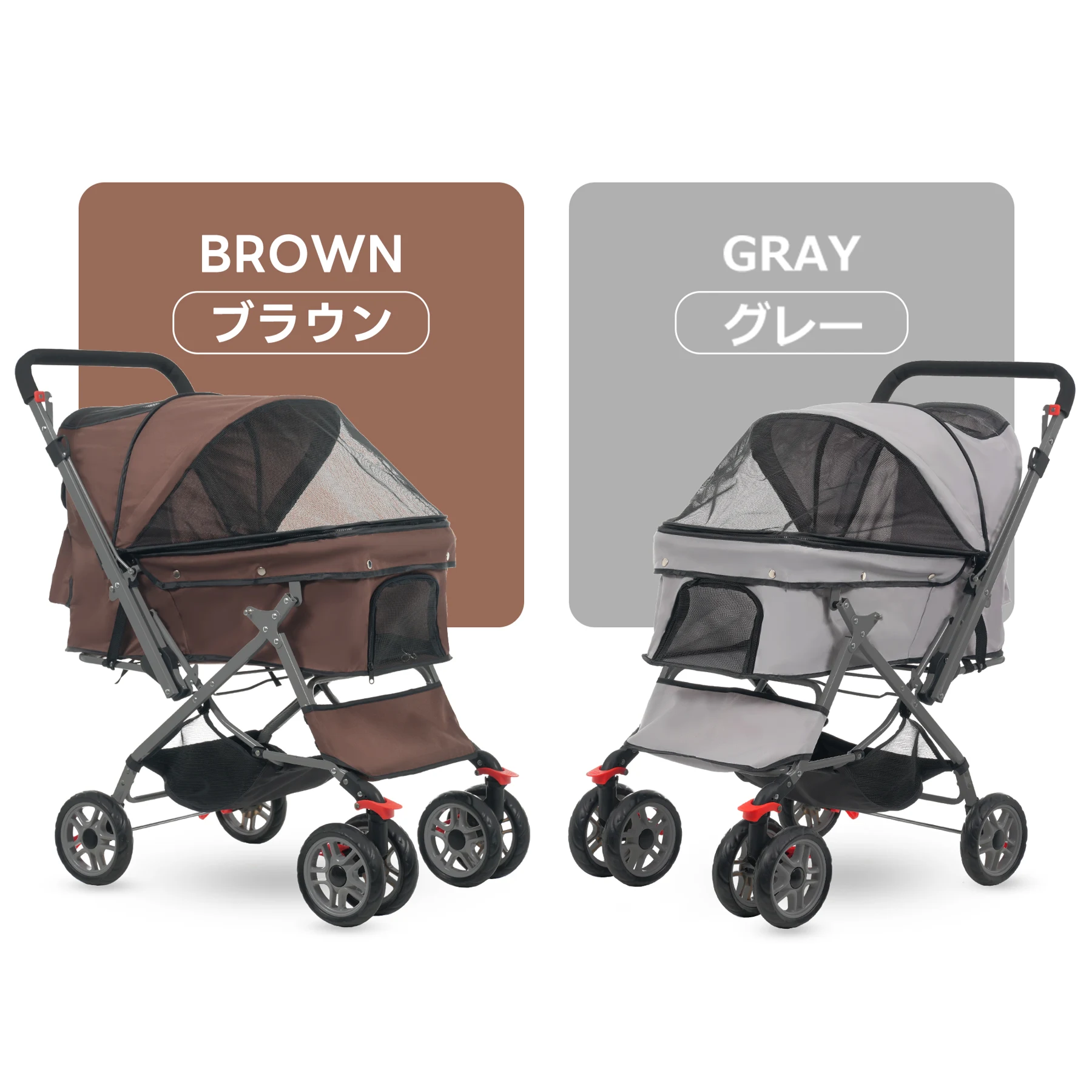 ペットカート 対面式 折りたたみ 多頭 中型犬 小型犬 猫 2way 軽量 組立簡単 工具不要 介護用 ドッグカート ペットバギー 犬 猫 動物 ペット用品 【カーキ】