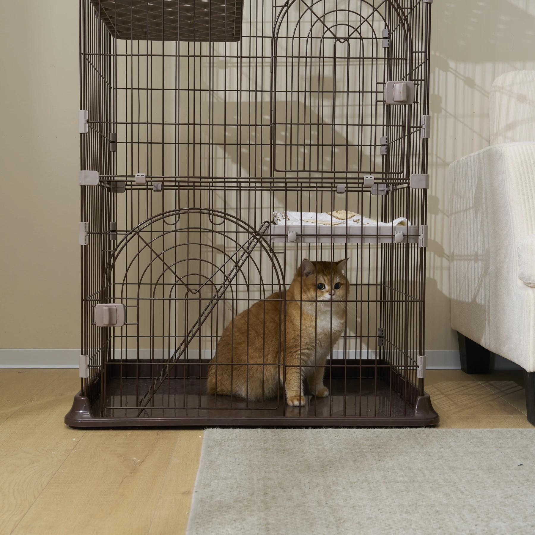 おしゃれ 猫 ケージ キャットケージ 3段 猫ゲージ おしゃれ キャットハウス ネコ ハウス 多段 留守番 保護 脱走防止 多頭飼いペットケージ【ブラワン】【M サイズ】