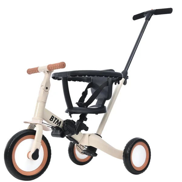 子供用三輪車 5in1（ベージュ） 自転車 オリジナル 押し棒付き 安全バー付き キックボード