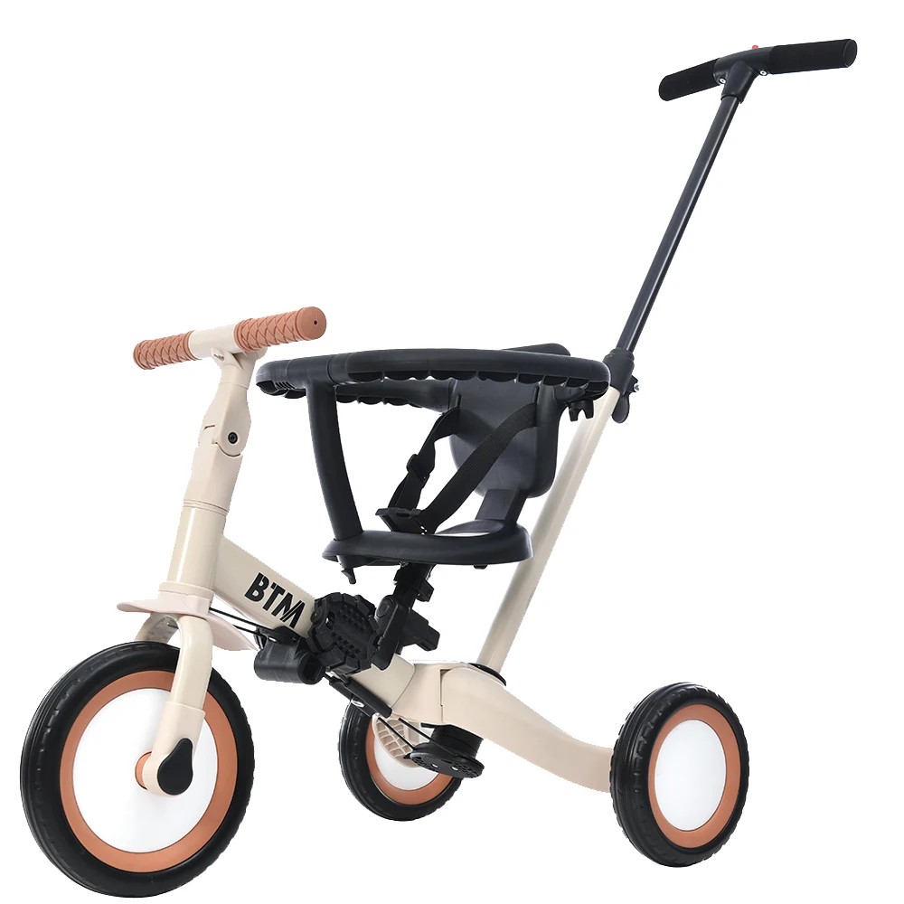 子供用三輪車 5in1(ベージュ) 自転車 オリジナル 押し棒付き 安全バー付き キックボード