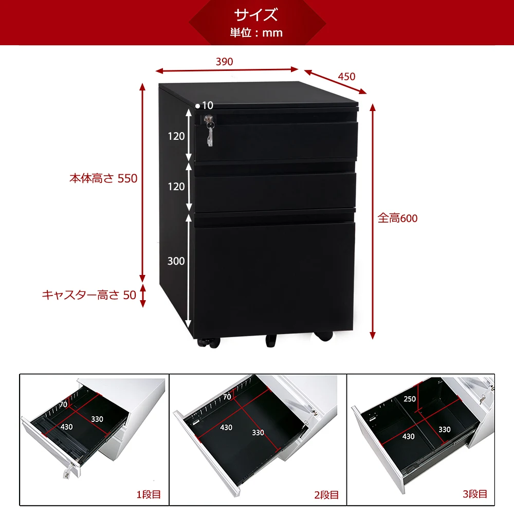 オフィスワゴン(ホワイト+グリーン)デスクワゴン 完成品 サイドワゴン 1年安心保証 オフィスワゴン 大容量 3段 組立て不要 キャスター付き 鍵付き ホワイト ブラック サイドデスク ワゴン A4 ファイル デスクキャビ