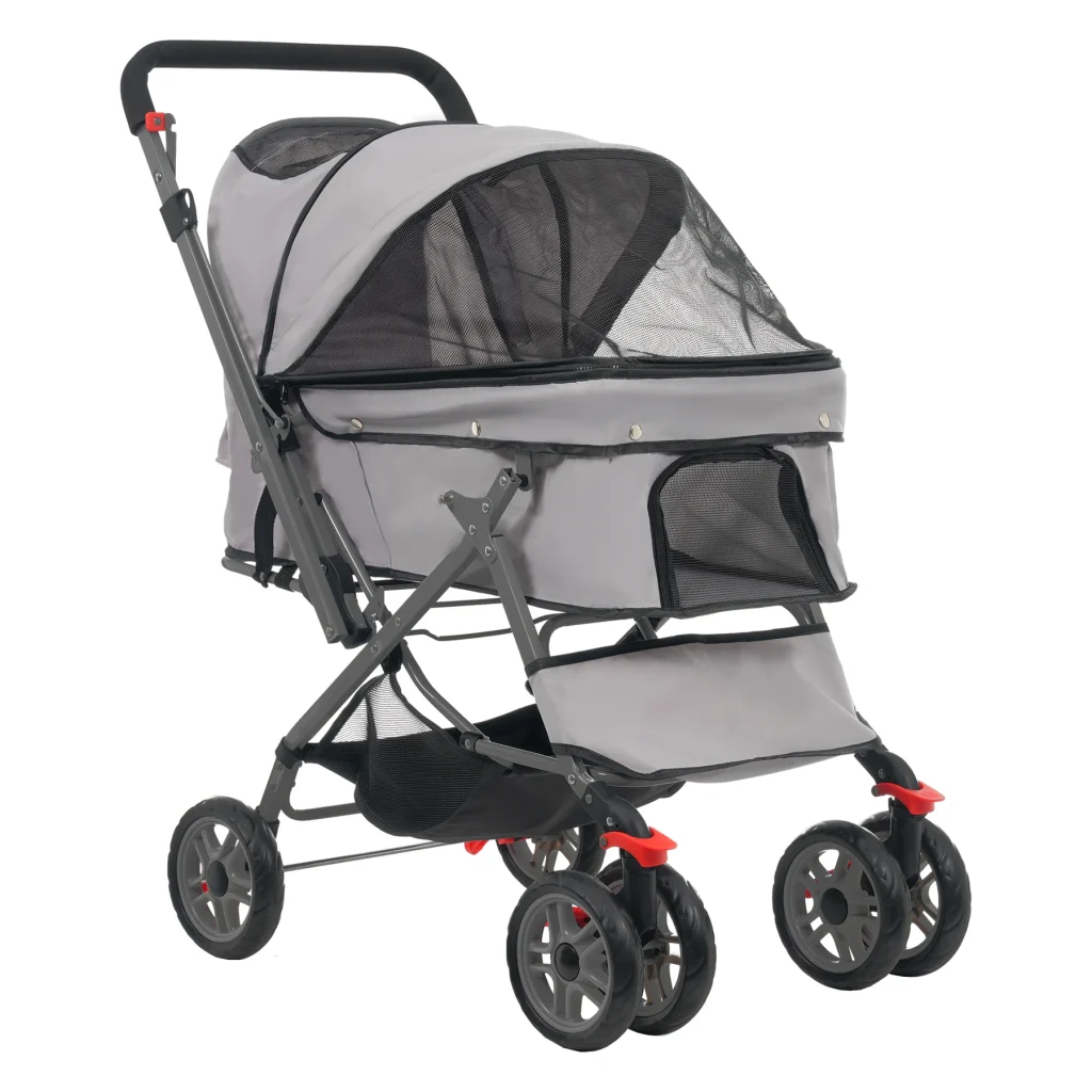 ペットカート 対面式 折りたたみ 多頭 中型犬 小型犬 猫 2way 軽量 組立簡単 工具不要 介護用 ドッグカート ペットバギー 犬 猫 動物 ペット用品 【グレー】