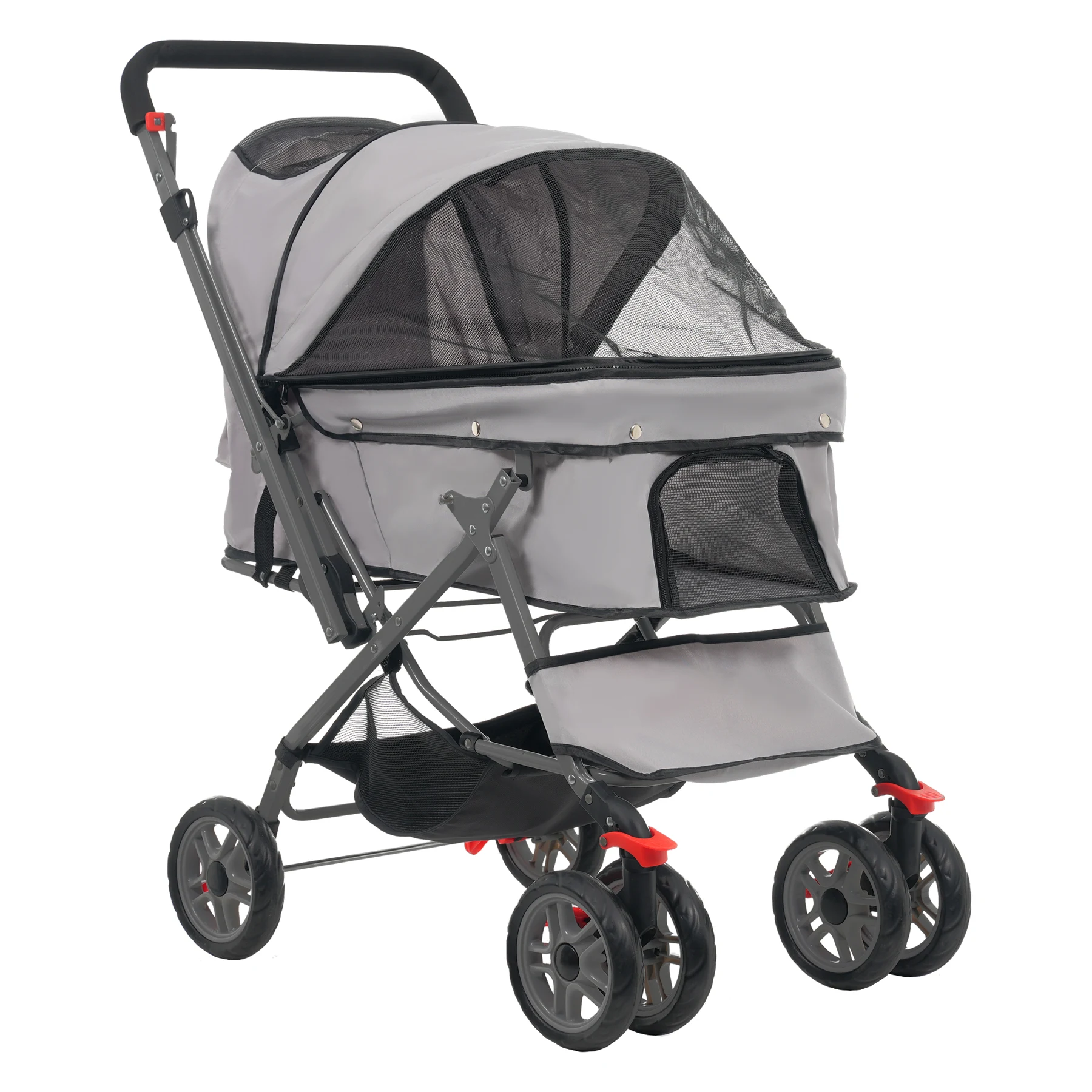 ペットカート 対面式 折りたたみ 多頭 中型犬 小型犬 猫 2way 軽量 組立簡単 工具不要 介護用 ドッグカート ペットバギー 犬 猫 動物 ペット用品 【グレー】