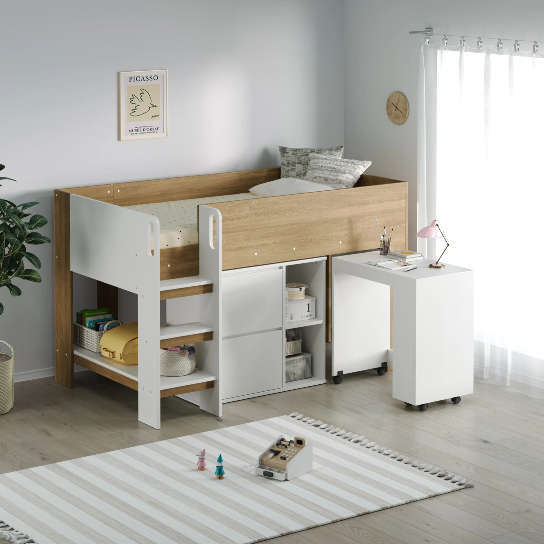 【3梱包】システムベッド 3点セット 分離可能 高さ120cm シングル デスクベッド ロータイプ ハシゴ 学習机 すのこ キャビネット 収納棚 引き出し システムベッドデスク 本棚 収納 ブックシェルフ ロフト ベッドロフトシステムベッド セット 木製ベッド 子供部屋 大人