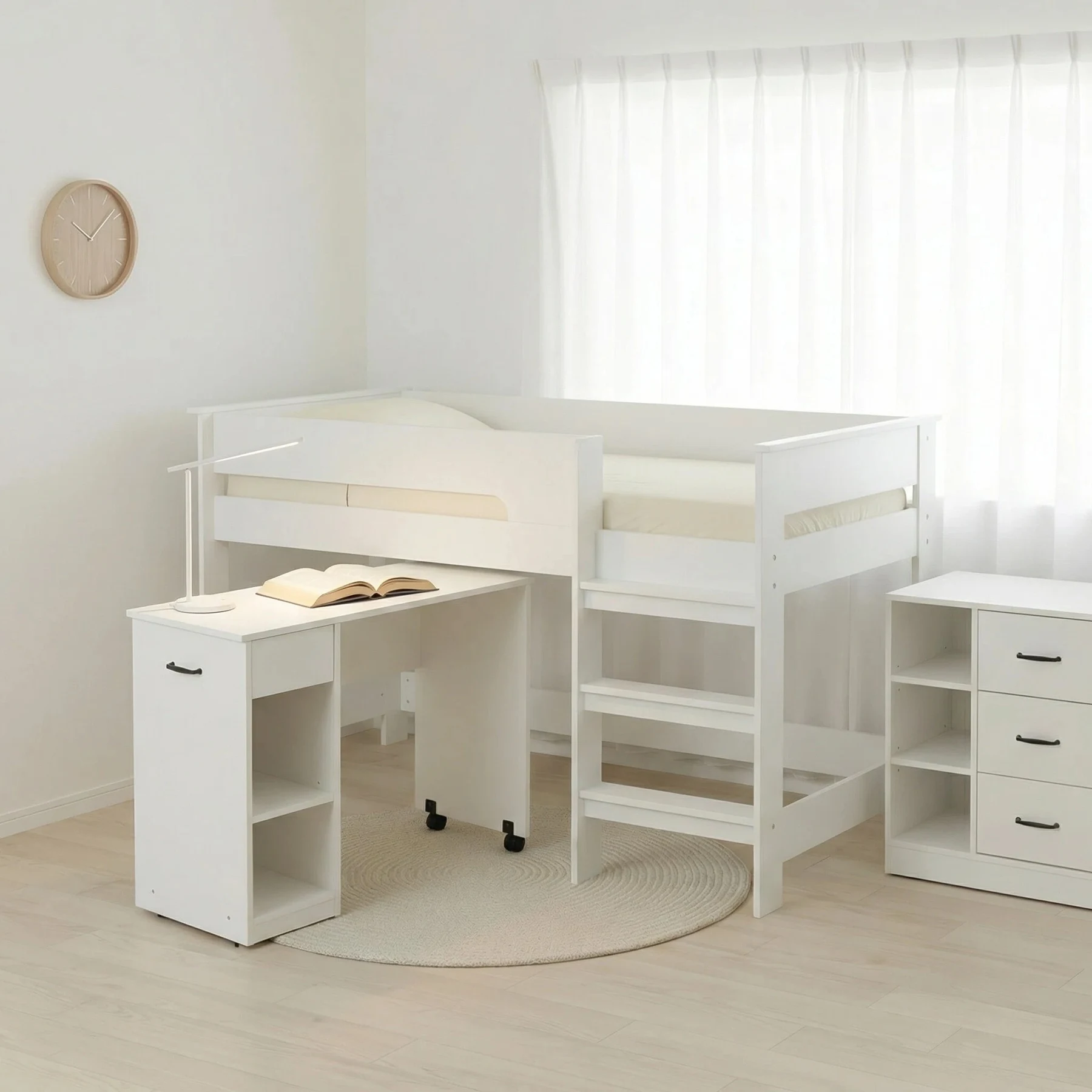 【3梱包】システムベッド 3点セット 分離可能 高さ115cm シングル デスクベッド ロータイプ ハシゴ 学習机 すのこ キャビネット 収納棚 引き出し システムベッドデスク 本棚 収納 ブックシェルフ ロフト ベッドロフトシステムベッド セット 木製ベッド 子供部屋 大人