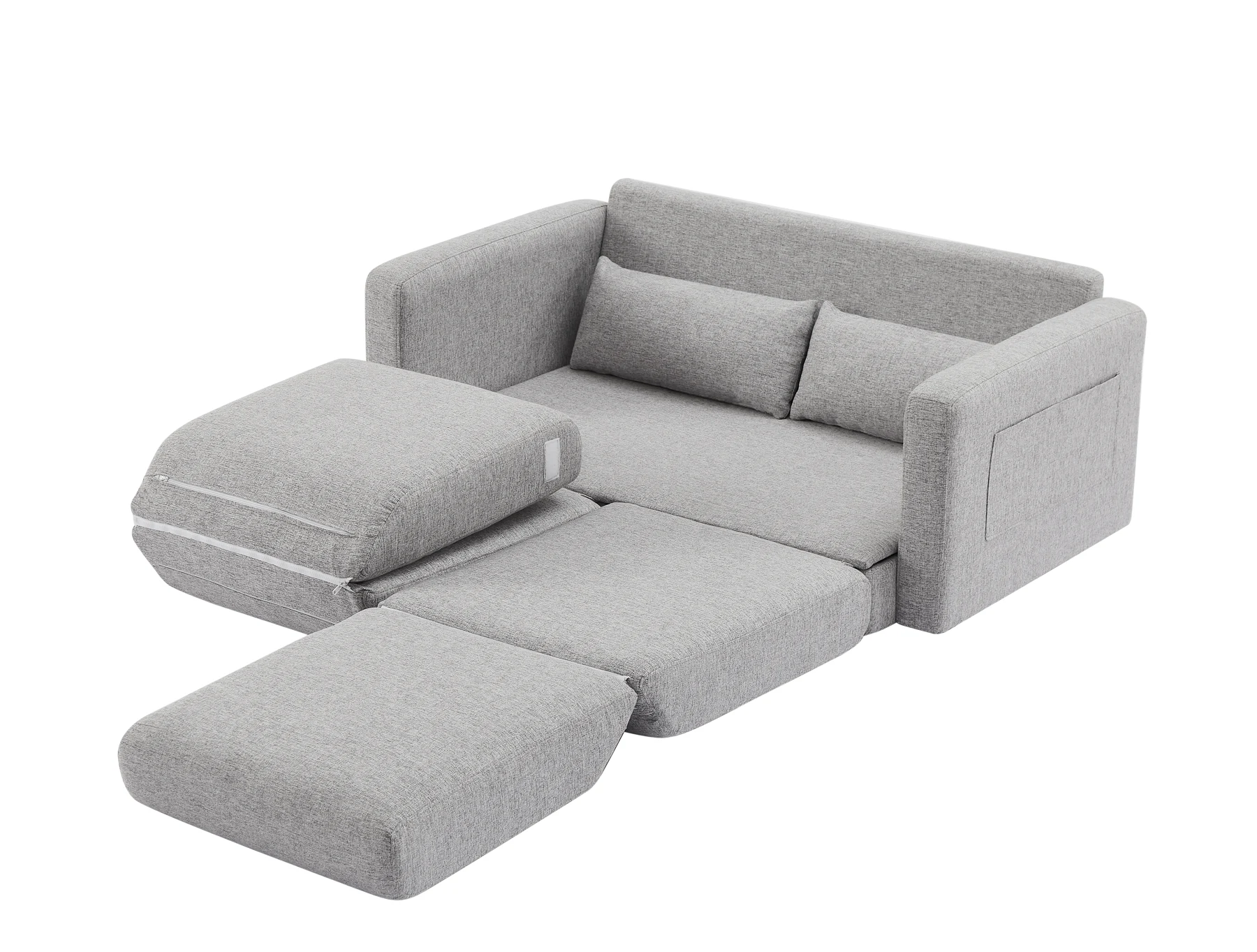 2 seater sofa ソファ 2人掛け 収納付き ファブリック 両側に肘掛け付き 木脚外し可能 ローソファ コンパクト ひとり暮らし カウチソファー