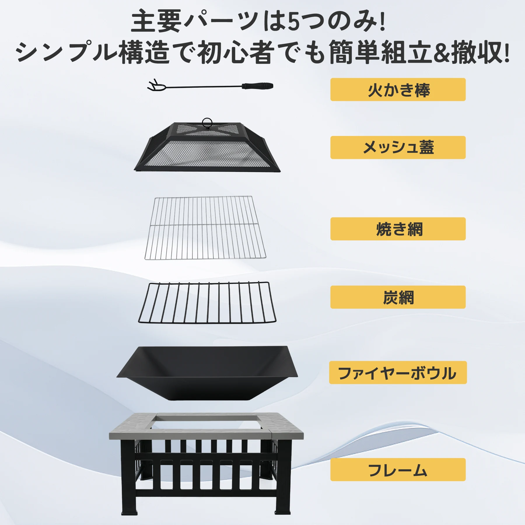 ファイヤーピット 焚き火台 バーベキューコンロ 焚火台 大型焚火 ファミリーキャンプ キャンプ キャンプグッズ 大型 二次燃焼 BBQ BBQコンロ 焚き火台 屋外 アウトドア【大理石調+ブラック】