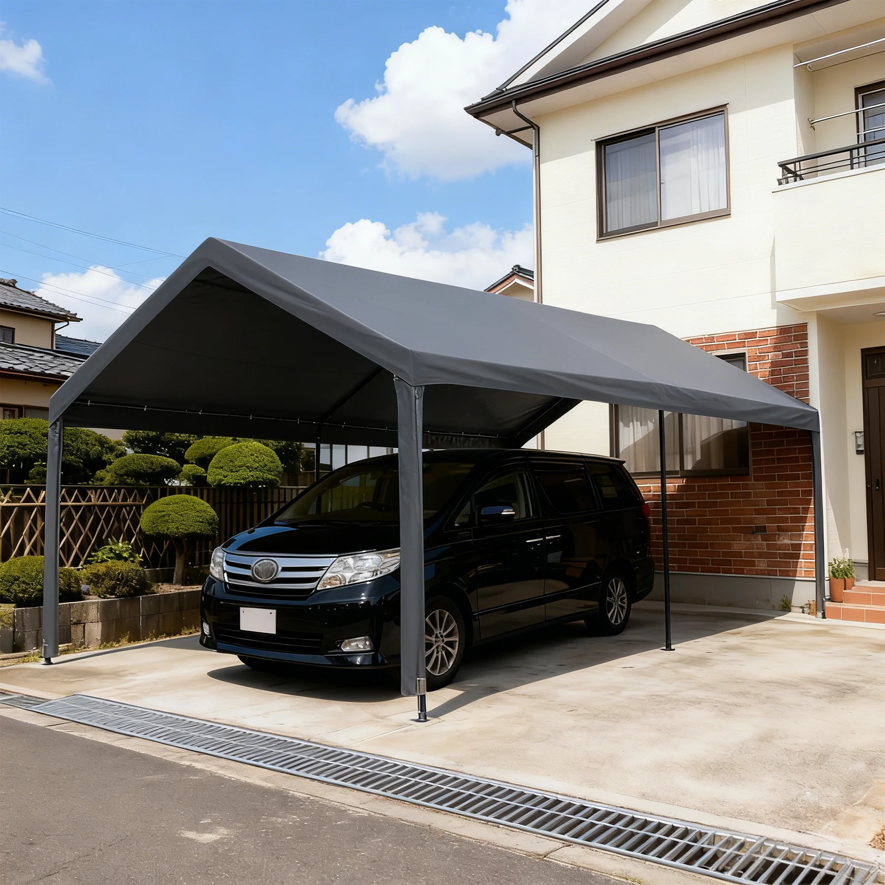【UPF50+UVカット&防雨】テント 車庫テント ガレージテント 車庫 お祭り 倉庫 奥3.6m×幅6m×高さ2.9m ガレージテント カーポート 軽自動車用 大型 車 駐車 スチール製 頑丈 仮設倉庫 タープテント【ブラック】
