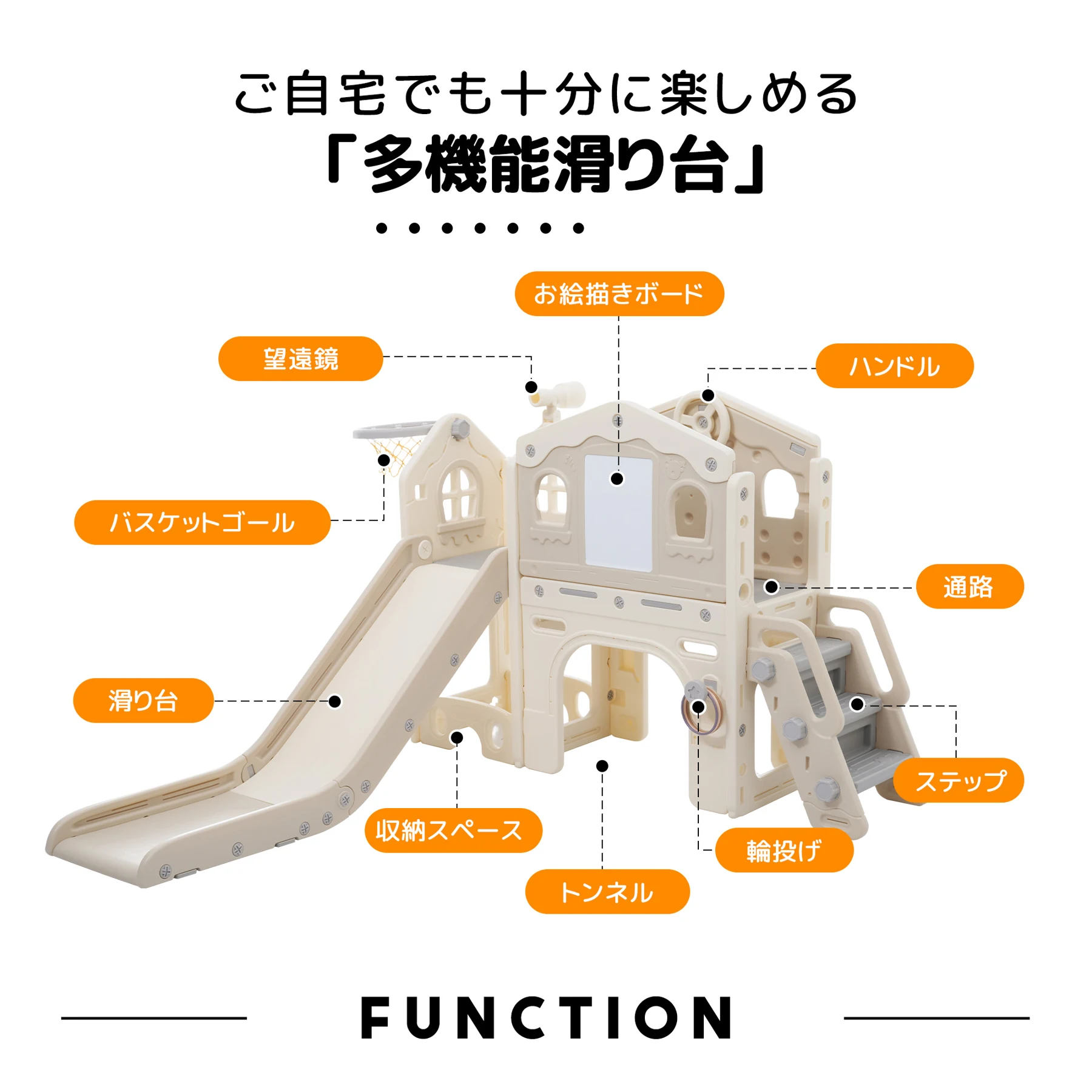 滑り台 すべり台 お絵描きボード 遊具 室内 折りたたみ可能 組立簡単 室内遊具 大型遊具 すべりだい スウィング キッズパーク バスケットゴール 屋内 家庭用 キッズ 男の子 女の子 【ホワイト】