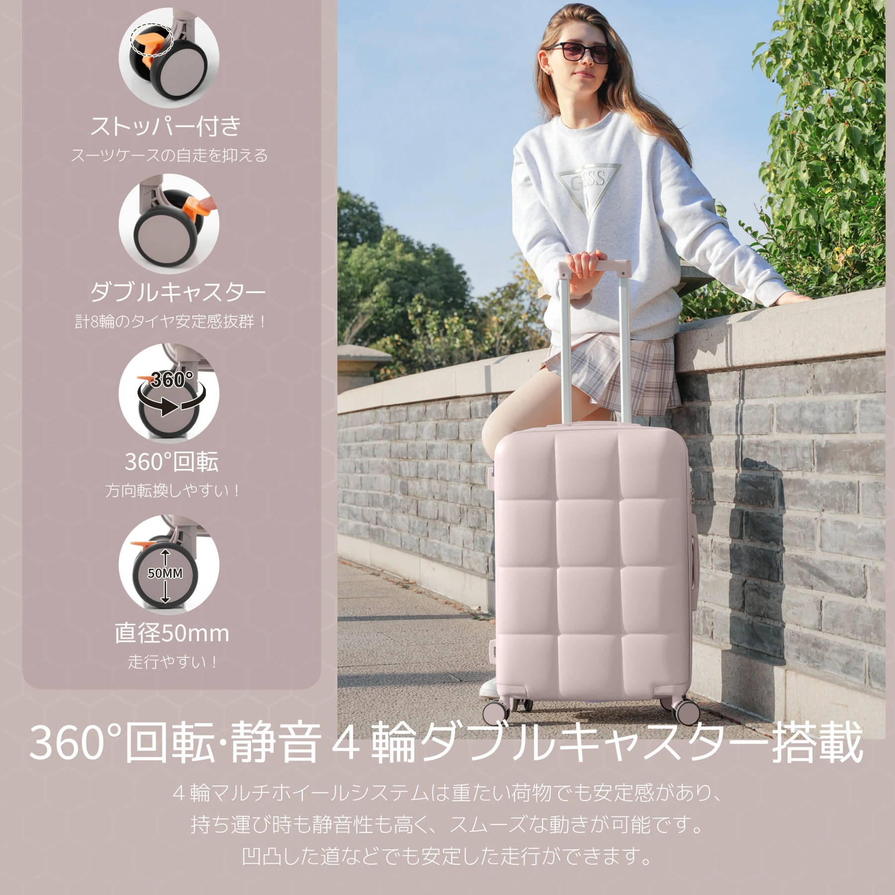 【新色登場】TANOBI スーツケース Mサイズ TSAロック搭載 フック/台座/ストッパー付き ダブルキャスター スムーズ静音 ABS樹脂 頑丈 軽量 かわいい おしゃれ キャリーケース キャリーバッグ 電車移動 海外旅行 修学旅行【ダークグレー】