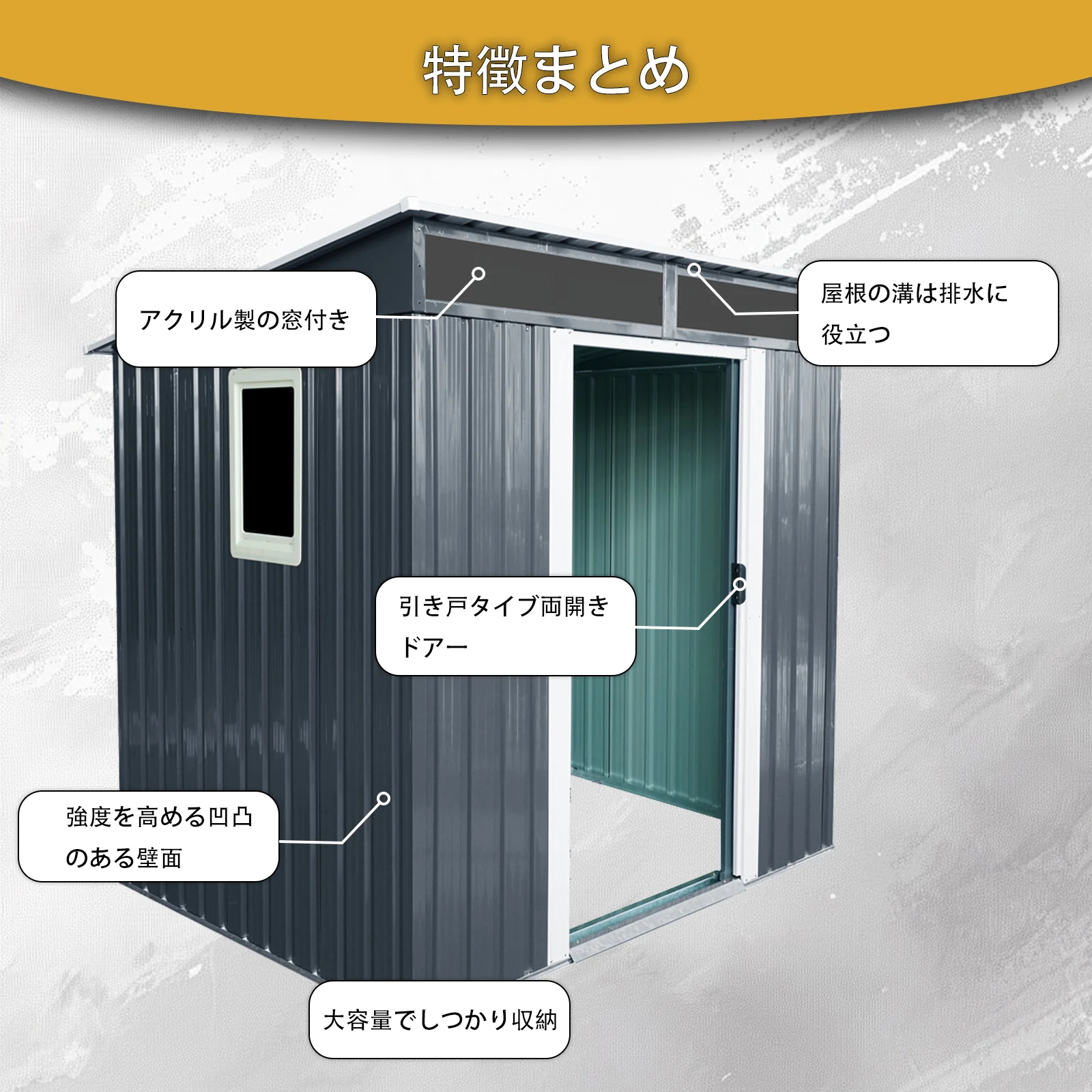 物置 屋外 戸外収納庫 スチール 幅195*奥行き150*高180 引き戸両開きタイプ 換気口付き 防さび ベランダ 防水 ガーデニング 庭