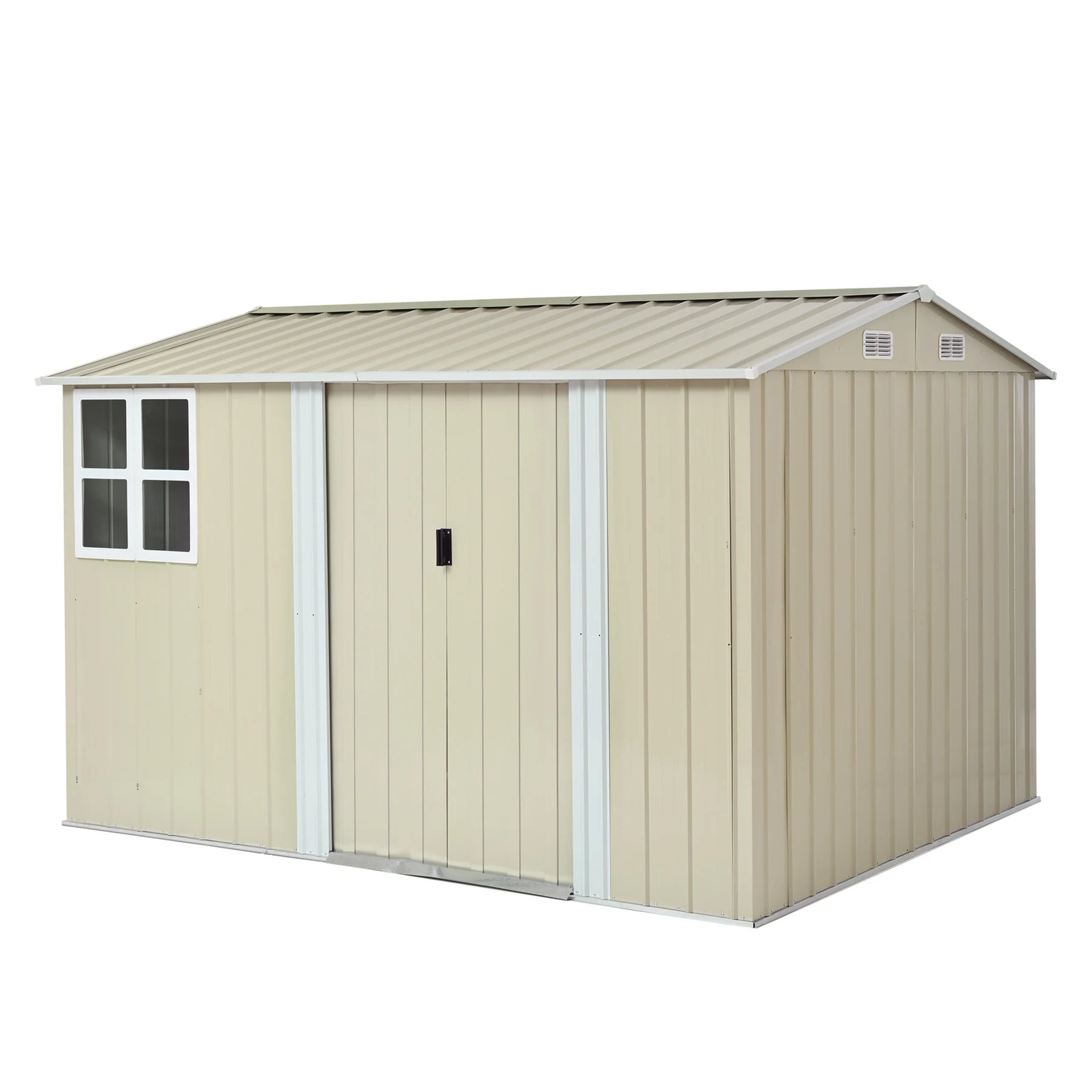物置 屋外 スチール 倉庫 床材補強フレーム付き 戸外収納庫 幅290*奥行き232*高195 物置き おしゃれ 大型 収納庫 屋外物置 防さび ベランダ 防水 ドア スチール物置 屋外収納 ガーデニング 庭 新作【グレーホワイト】