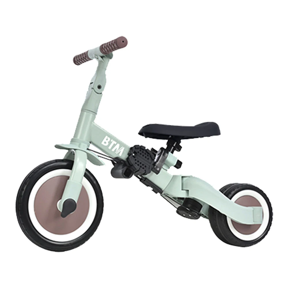 子供用三輪車 4in1 ミント×ブラウン 三輪車のりもの押し棒付き 自転車 おもちゃ 乗用玩具