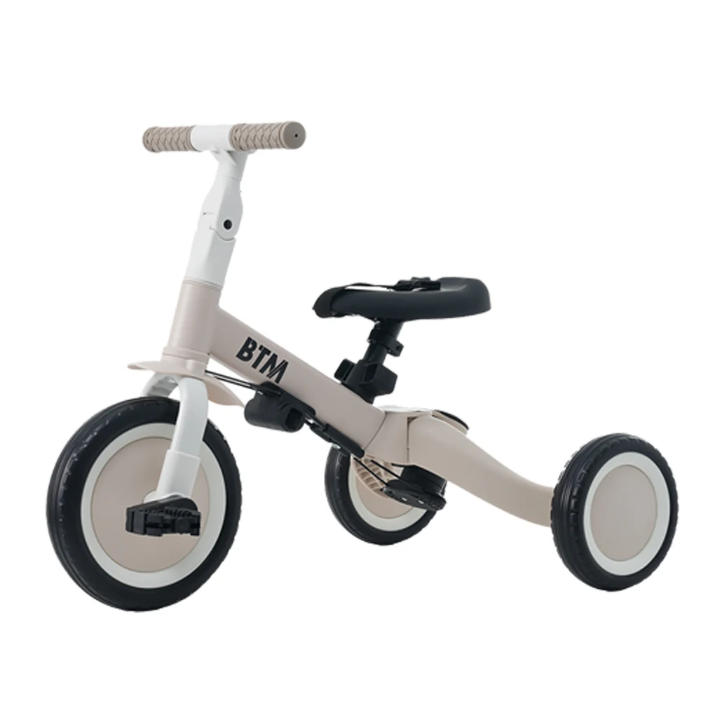 子供用三輪車 4in1 グレージュ 三輪車のりもの押し棒付き 自転車 おもちゃ 乗用玩具