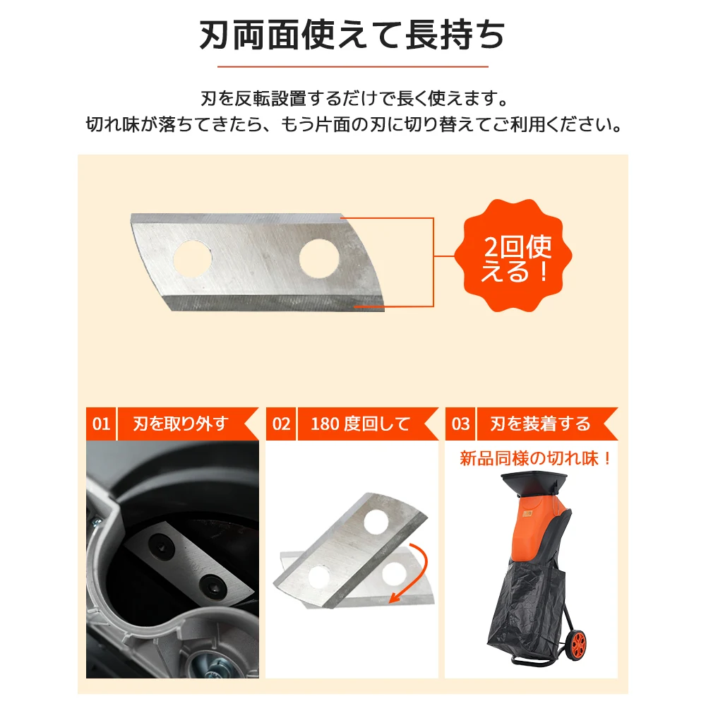 2026 新作 電動 ガーデンシュレッダー 枝 剪定 粉砕機 家庭用 強力 ウッドチッパー 45mm カッター式 押込み棒 ダストバッグ付
