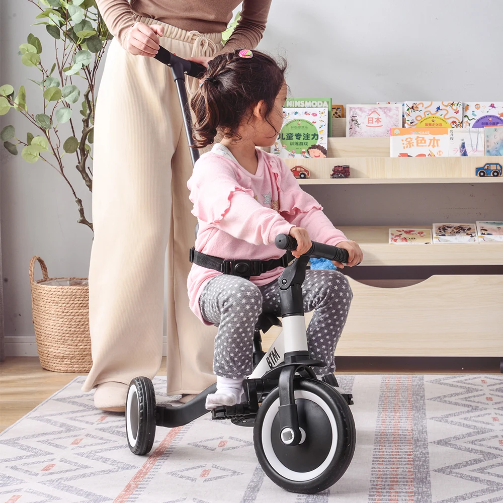 子供用三輪車 ピンク 4in1 三輪車のりもの 押し棒付き 自転車 おもちゃ 乗用玩具