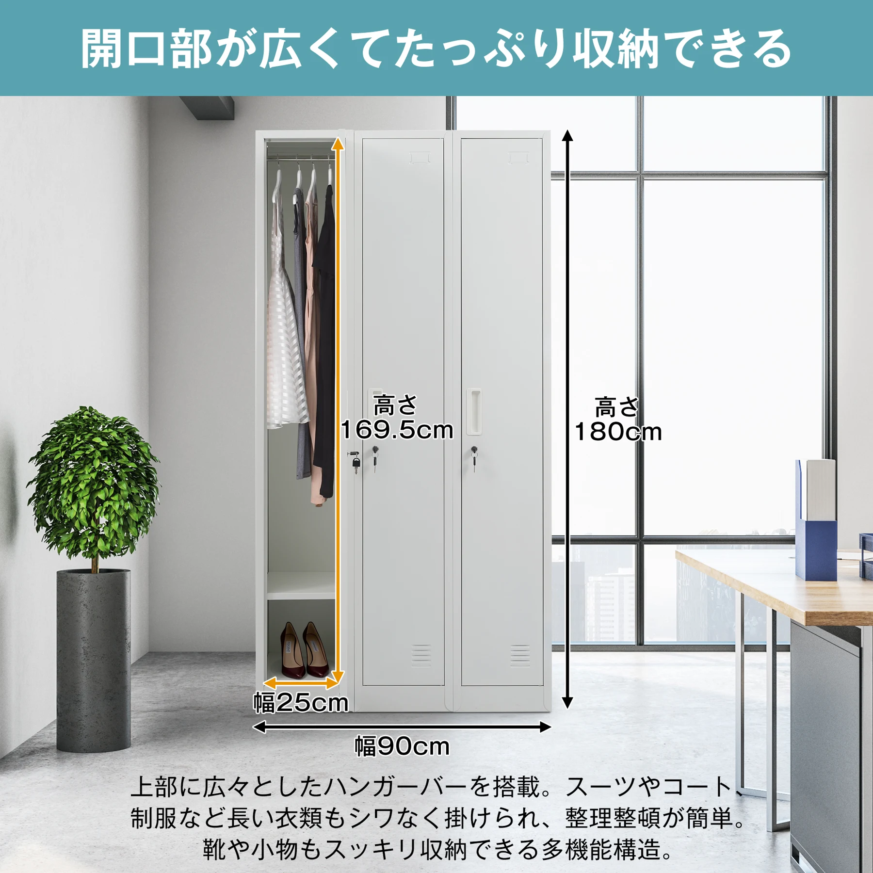 ロッカー スチール製 鍵付き 3人用 収納 オフィス 事務所 会社 店舗 病院 学校 更衣室 業務用 3列 ホワイト