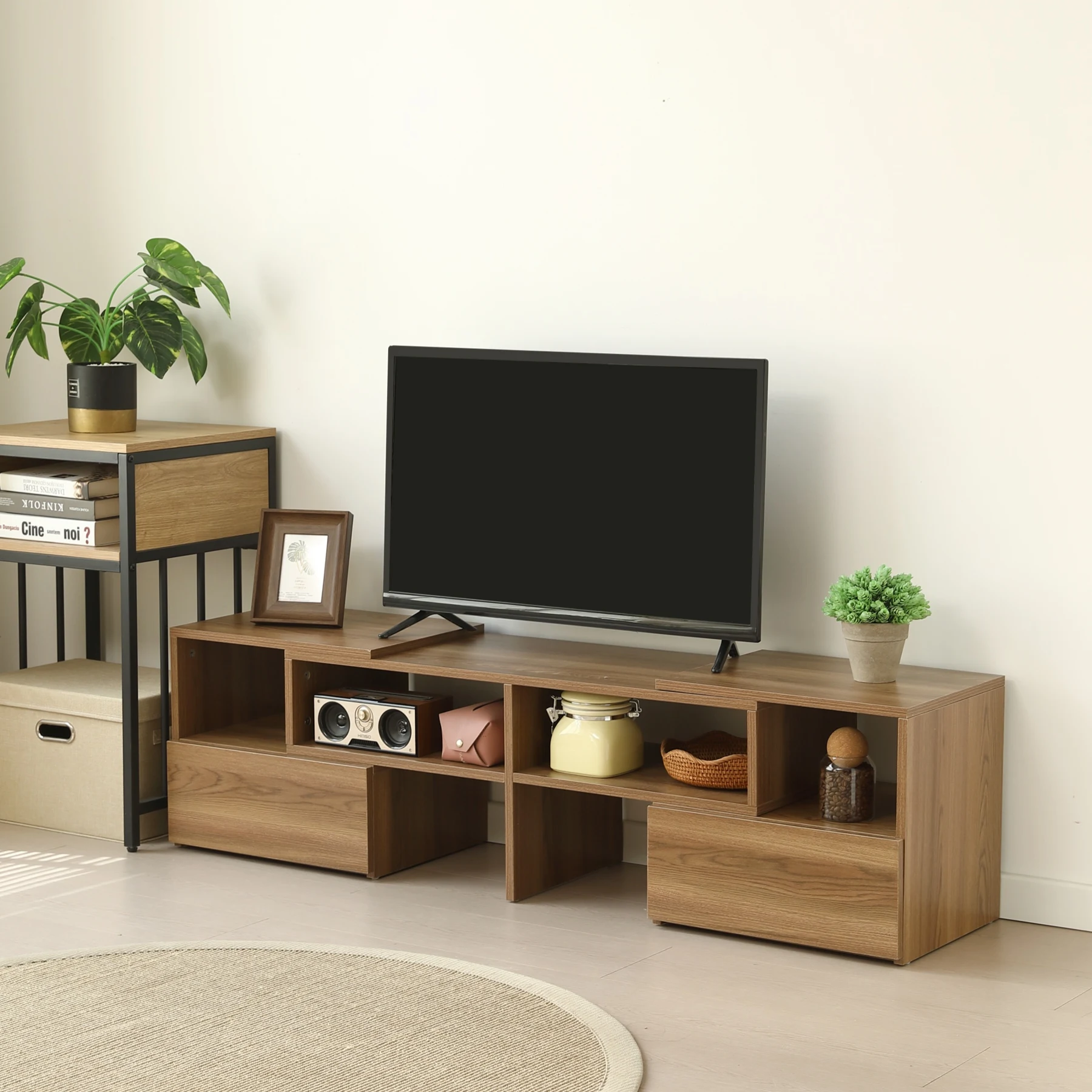 テレビ台 ローボード コーナーテレビ台 伸縮自由 幅93~172cm 高さ38cm 引き出し付き テレビボード テレビラック リビングボード おしゃれ 北欧 L字収納 TV台L字 TVボード コーナー収納ロータイプ 棚 シンプル スリム 大容量