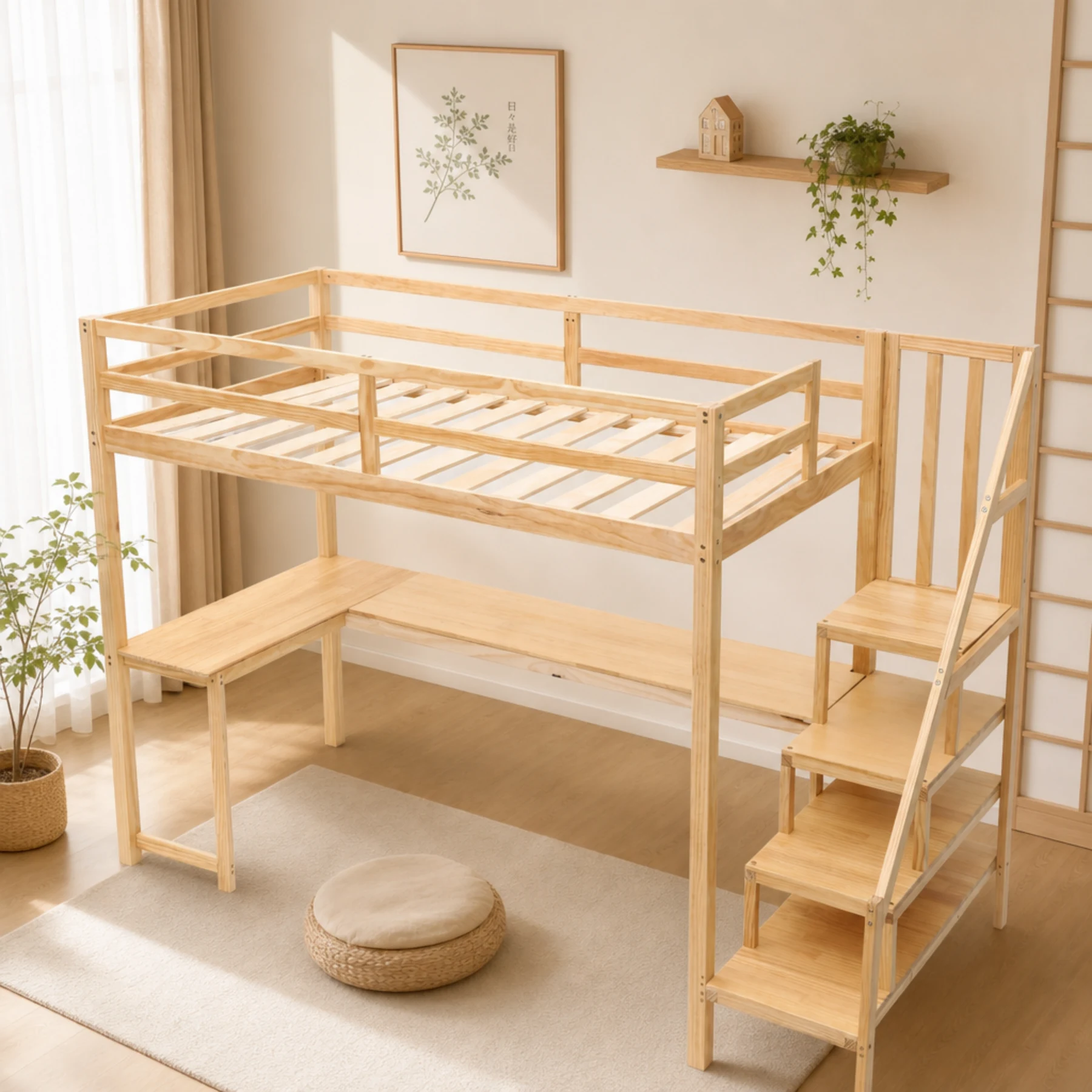 ロフトベッド システムベッド デスク+階段 デスクベッド 学習机 すのこ シングル 収納 子供ベッド 省スペース 耐震 ベッド セット 木製ベッド おしゃれ 天然木 収納スペース 子供部屋 すのこベッド 木製ベッド シングルベッド
