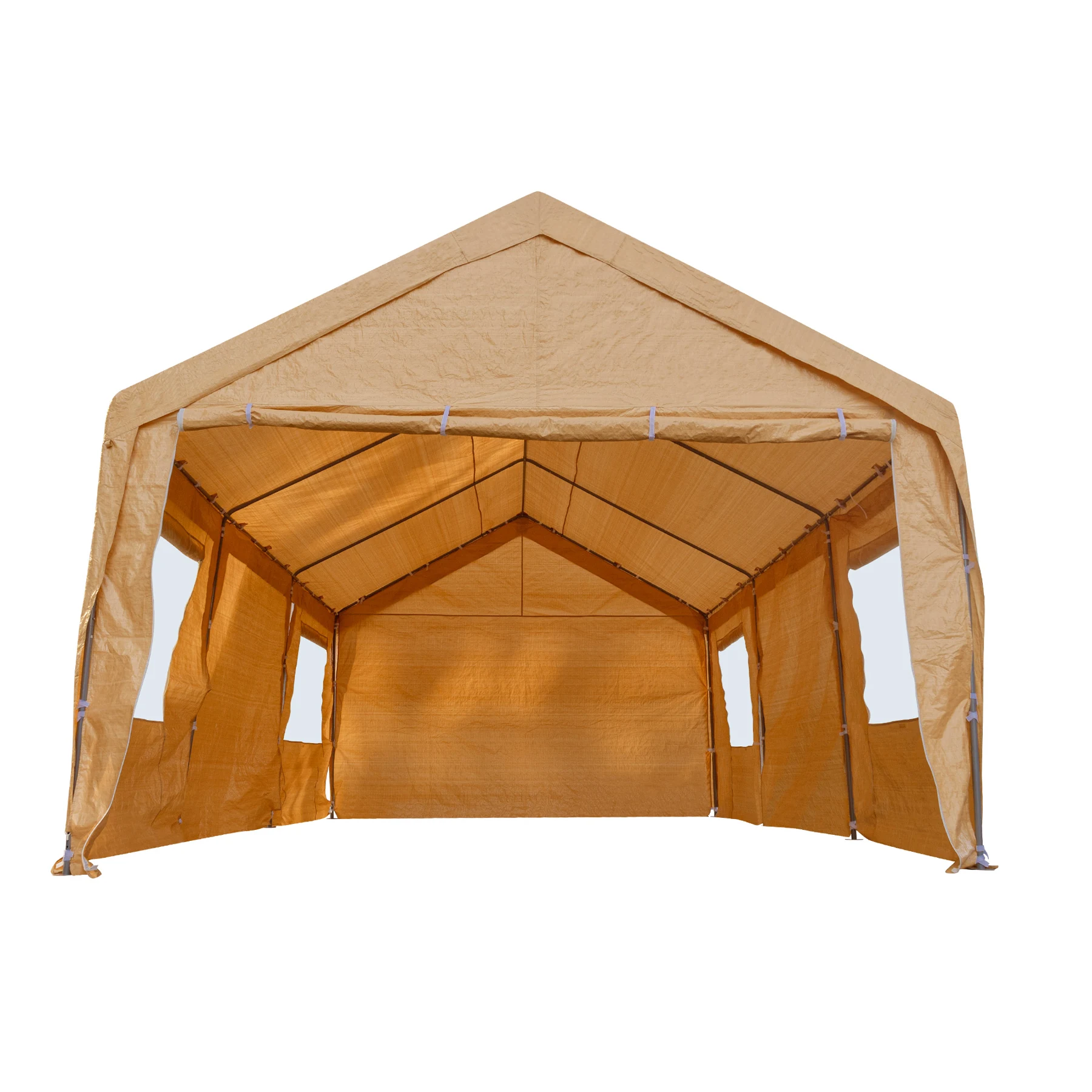 【UPF50+UVカット&防雨】テント 車庫テント ガレージテント 車庫 お祭り 倉庫 3.6×5.9×2.9m ガレージテント カーポート 軽自動車用 大型 車 駐車 スチール製 頑丈 仮設倉庫 タープテント【ベージュ】
