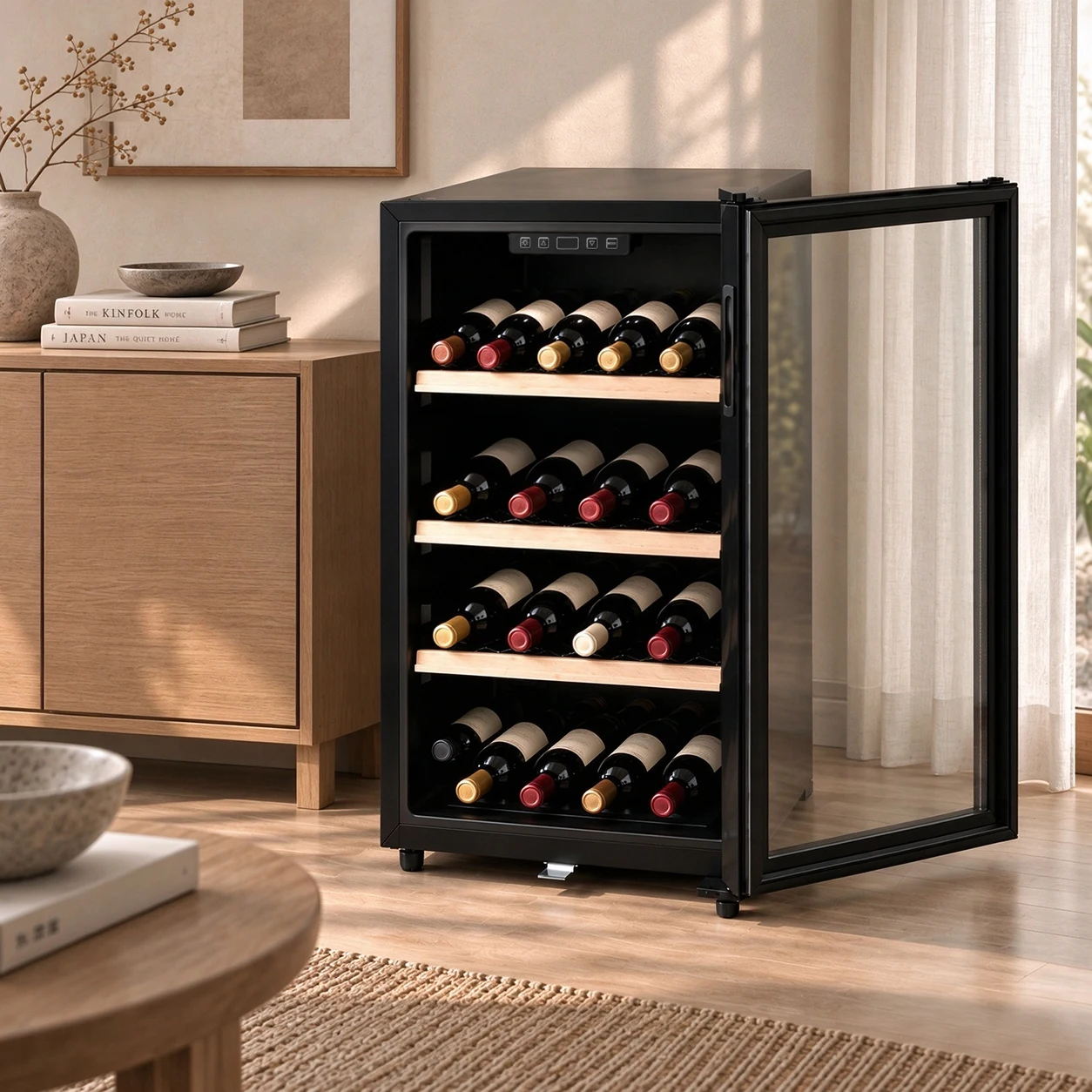 ワインセラー ブラック 130L 家庭用 セラー 薄型 スリム コンプレッサー式 大容量 低騒音